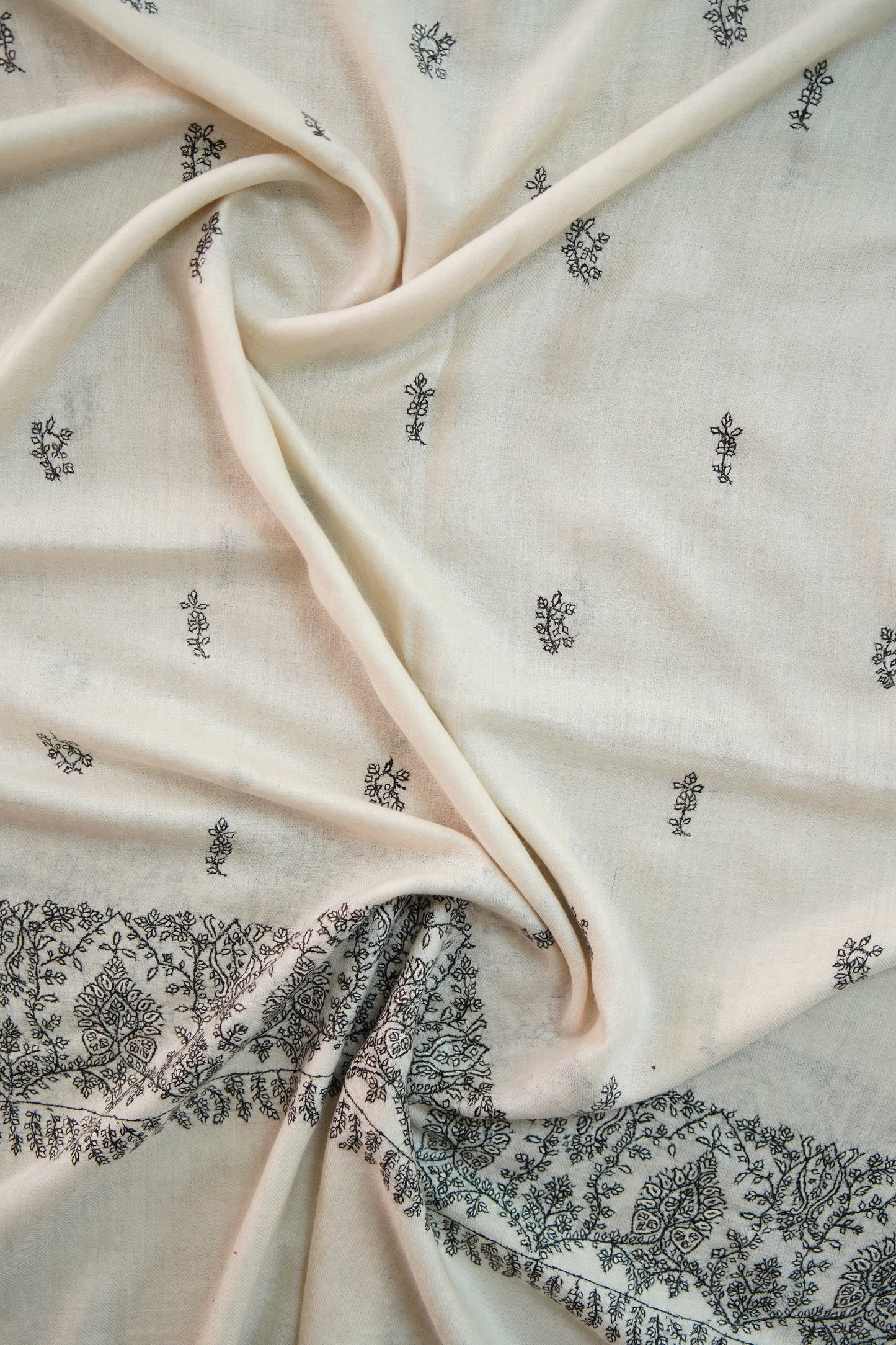 pure white GI embroidery pashmina stole 0038