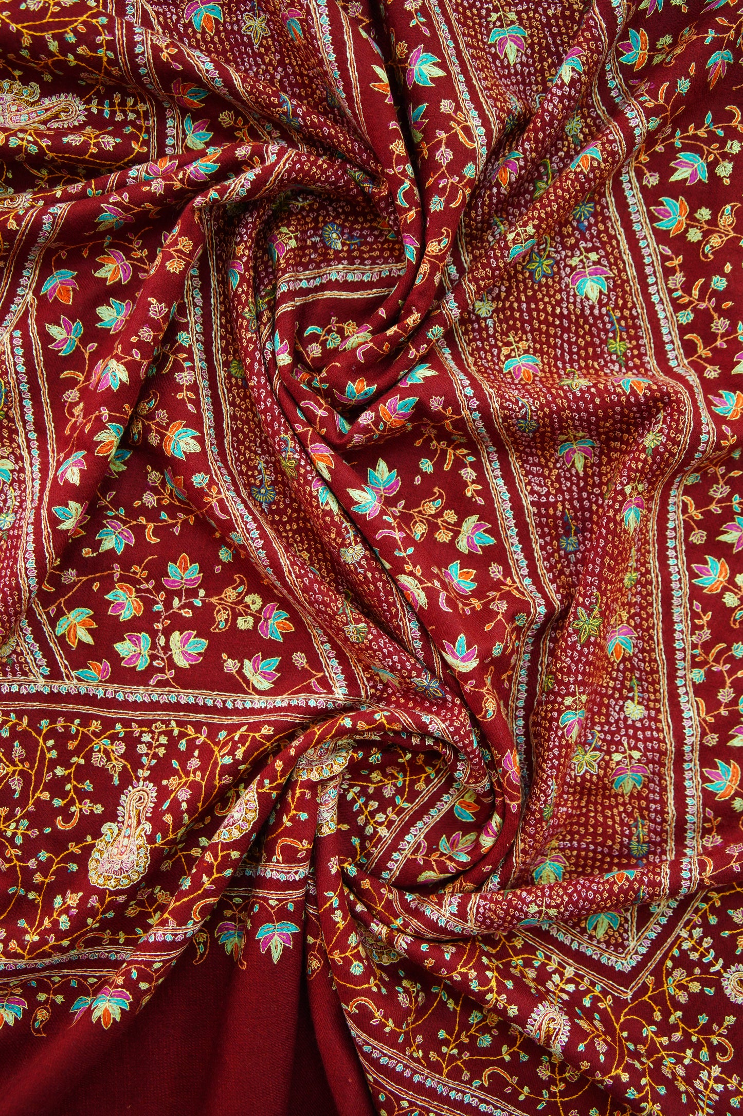 maroon handspun GI embroidery pashmina shawl 0063