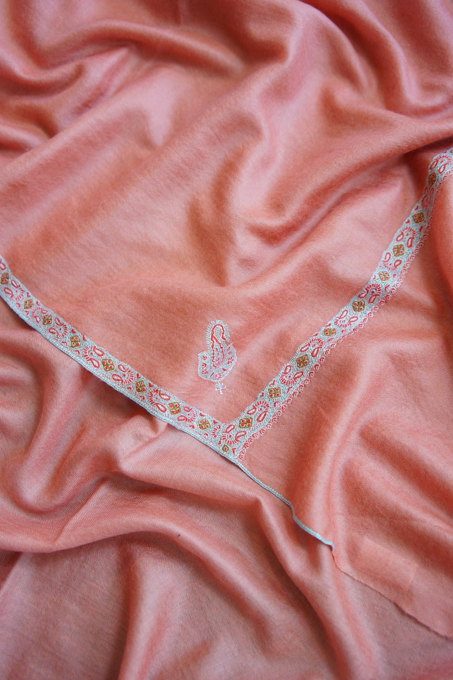 salmon GI embroidery pashmina shawl 0064