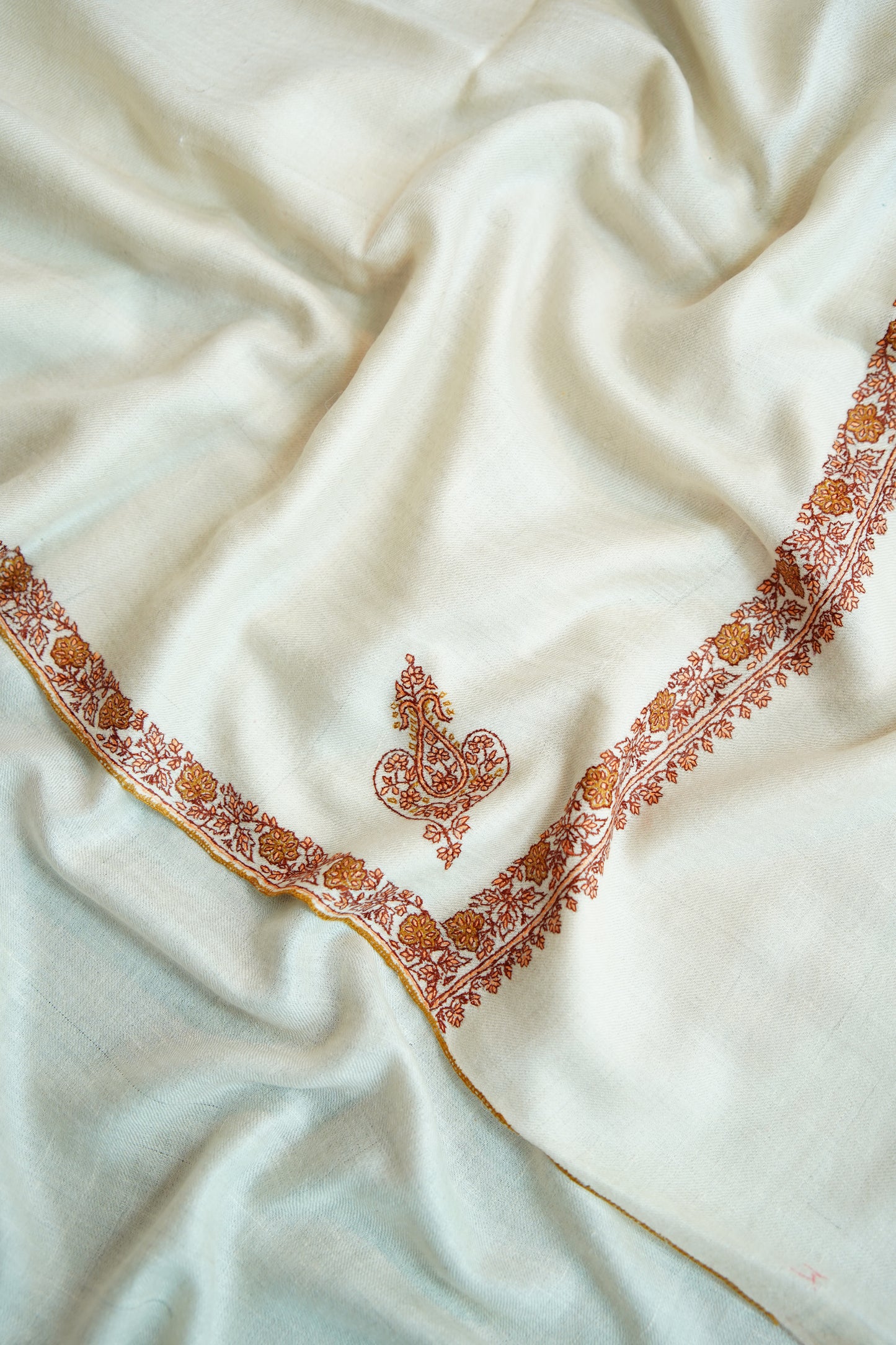 pure white GI embroidery pashmina shawl 0071