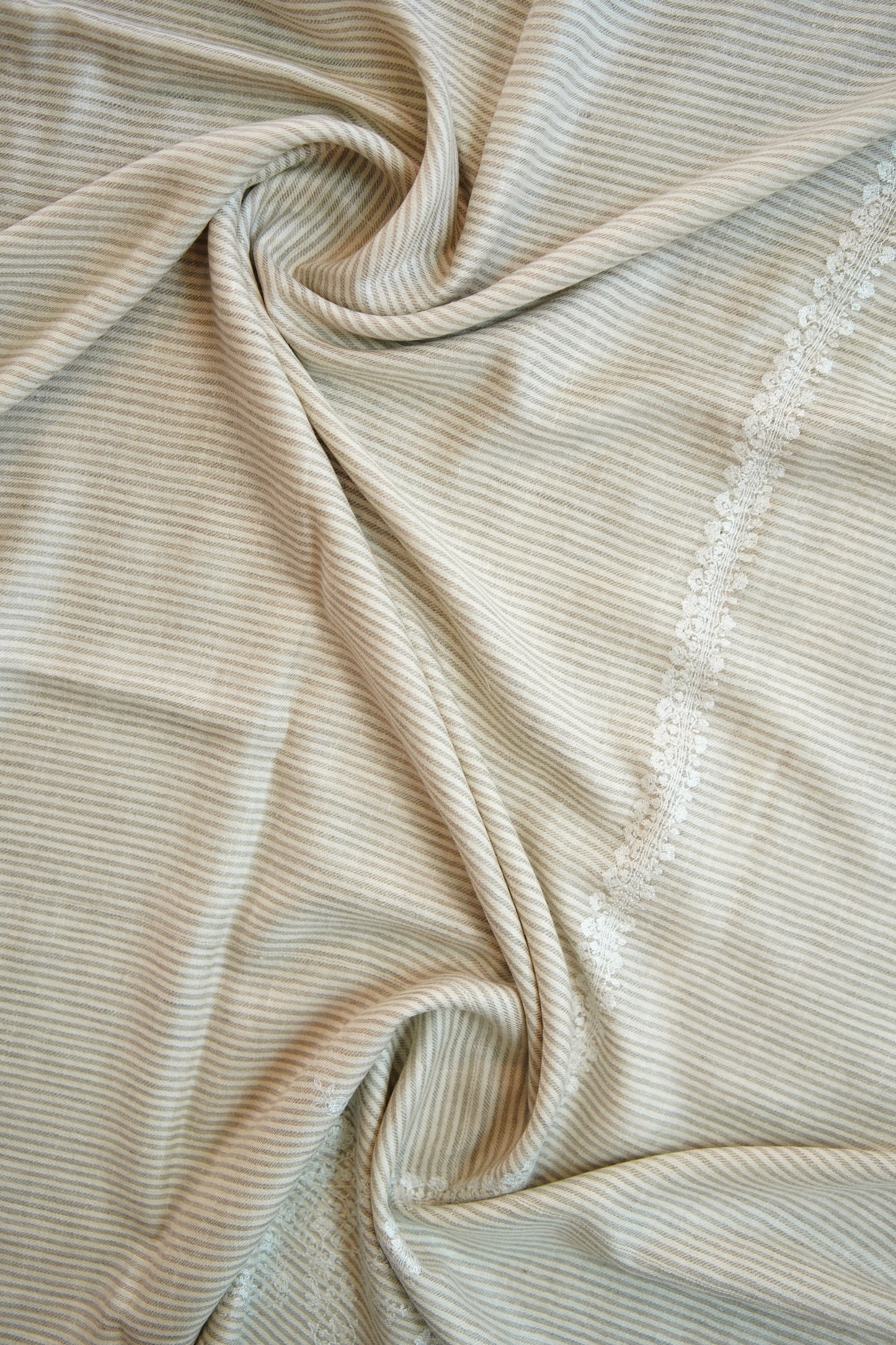 natural and white striped GI embroidery pashmina shawl 0086