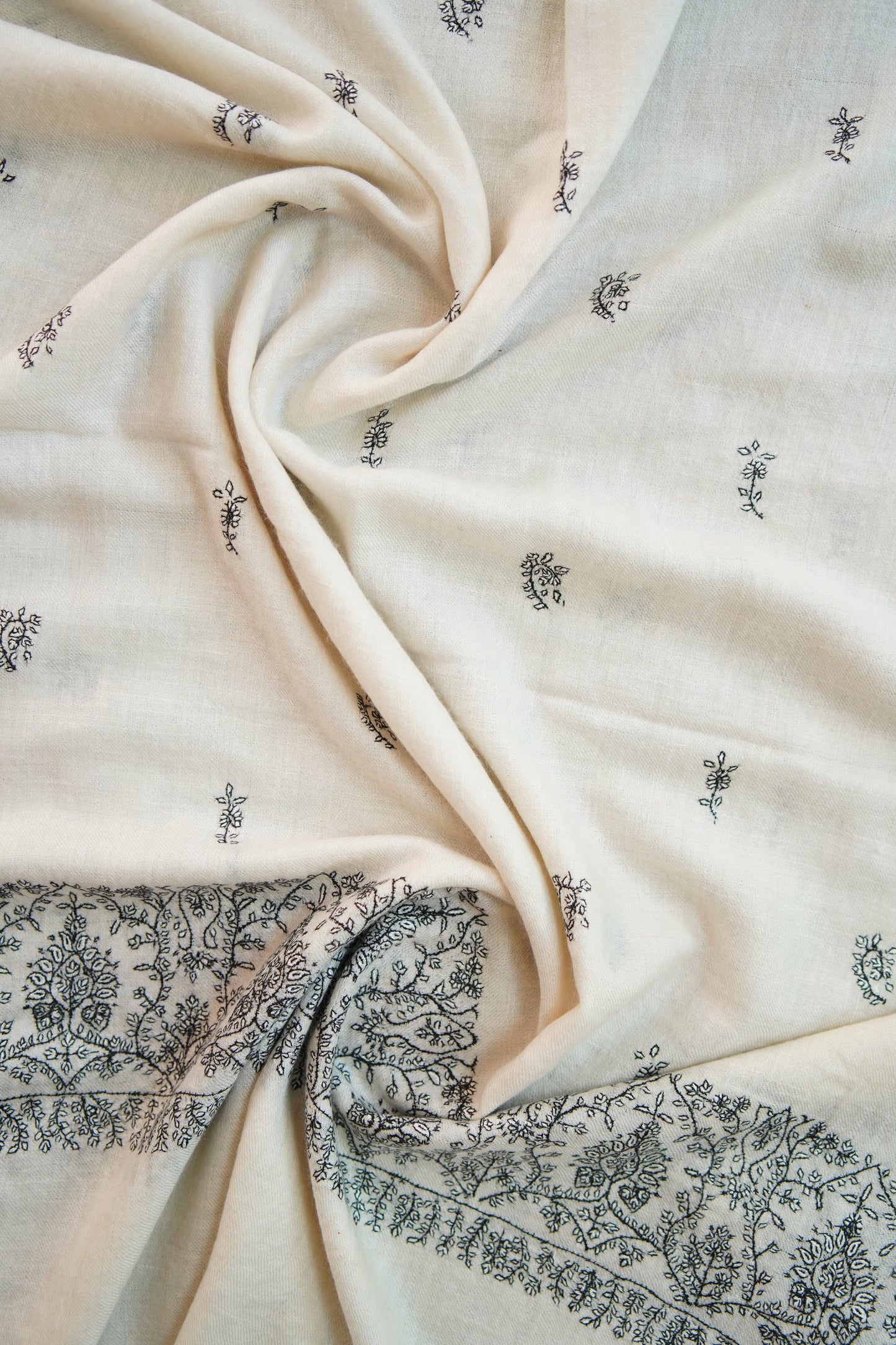 pure white GI butis embroidery pashmina stole 0100