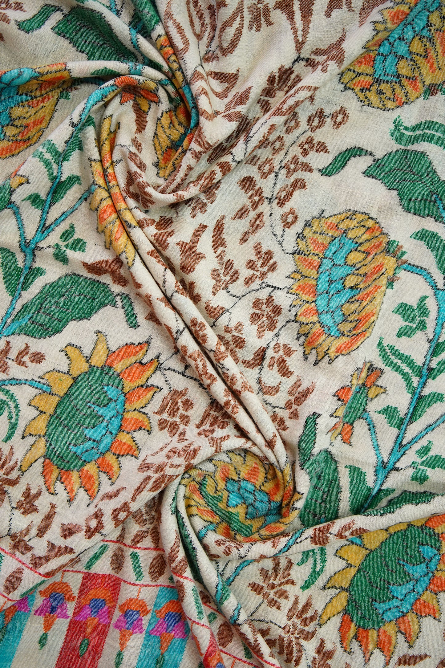 white sunflowers GI kani jamma pashmina shawl 0124