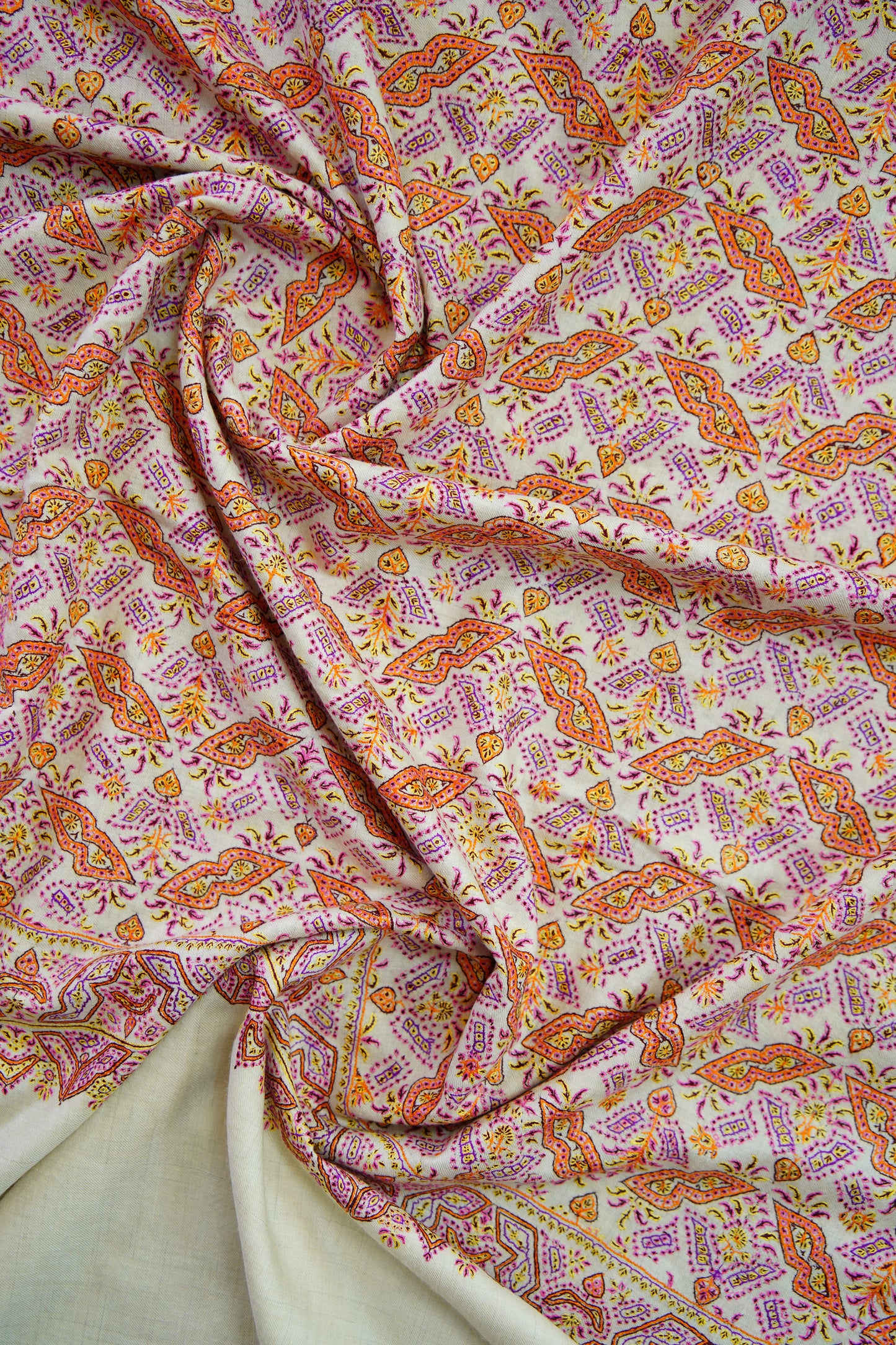white GI silk jamma embroidery pashmina shawl 0125