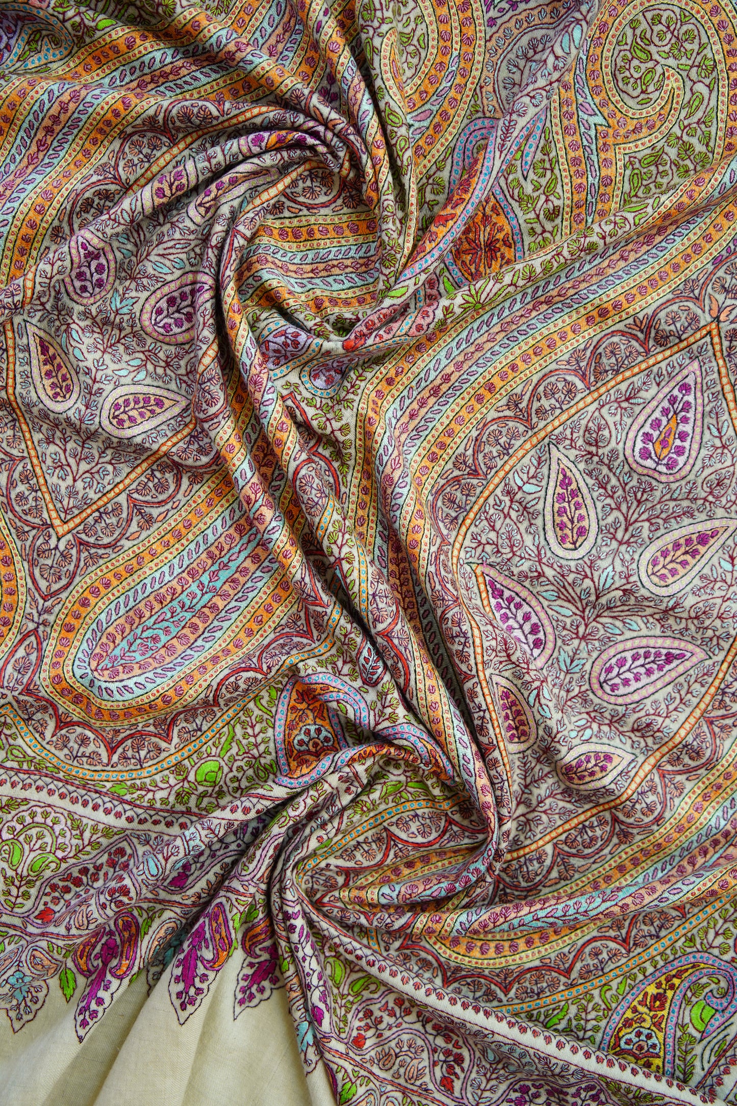 creamy white GI jamma embroidery pashmina shawl 0129