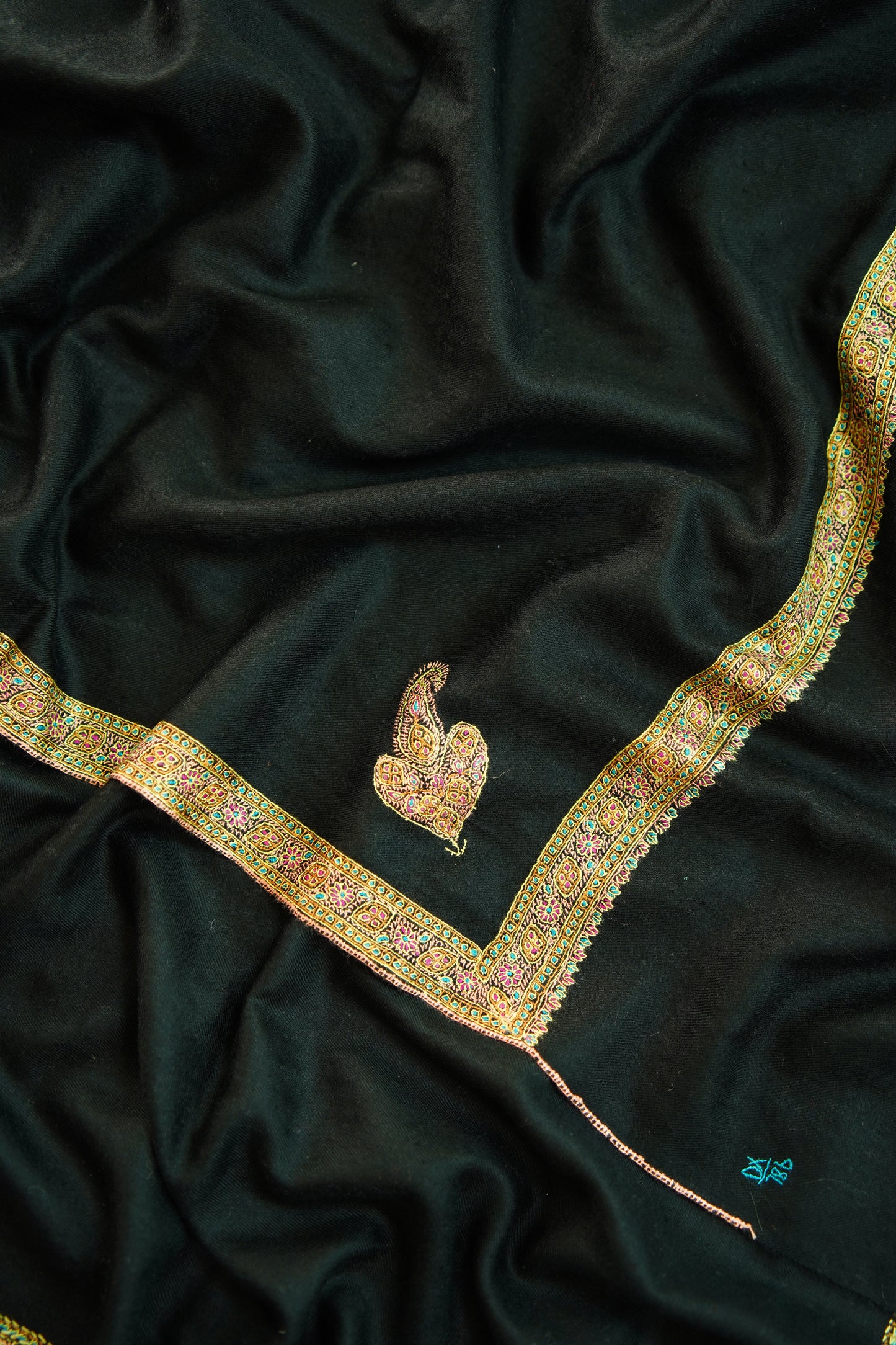 jet black GI embroidery pashmina shawl 0135