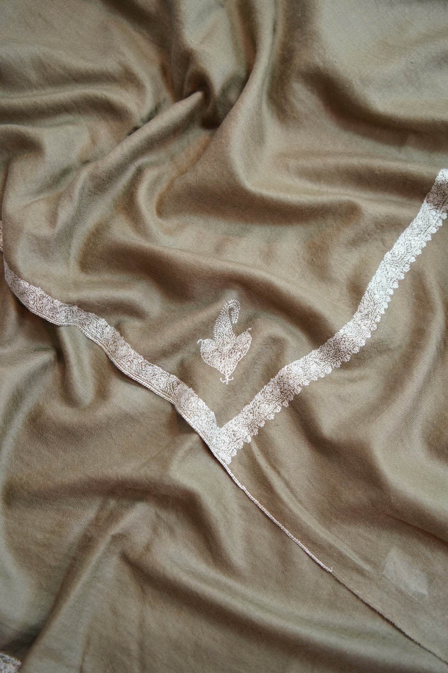 natural biscuit GI embroidery pashmina shawl 0146