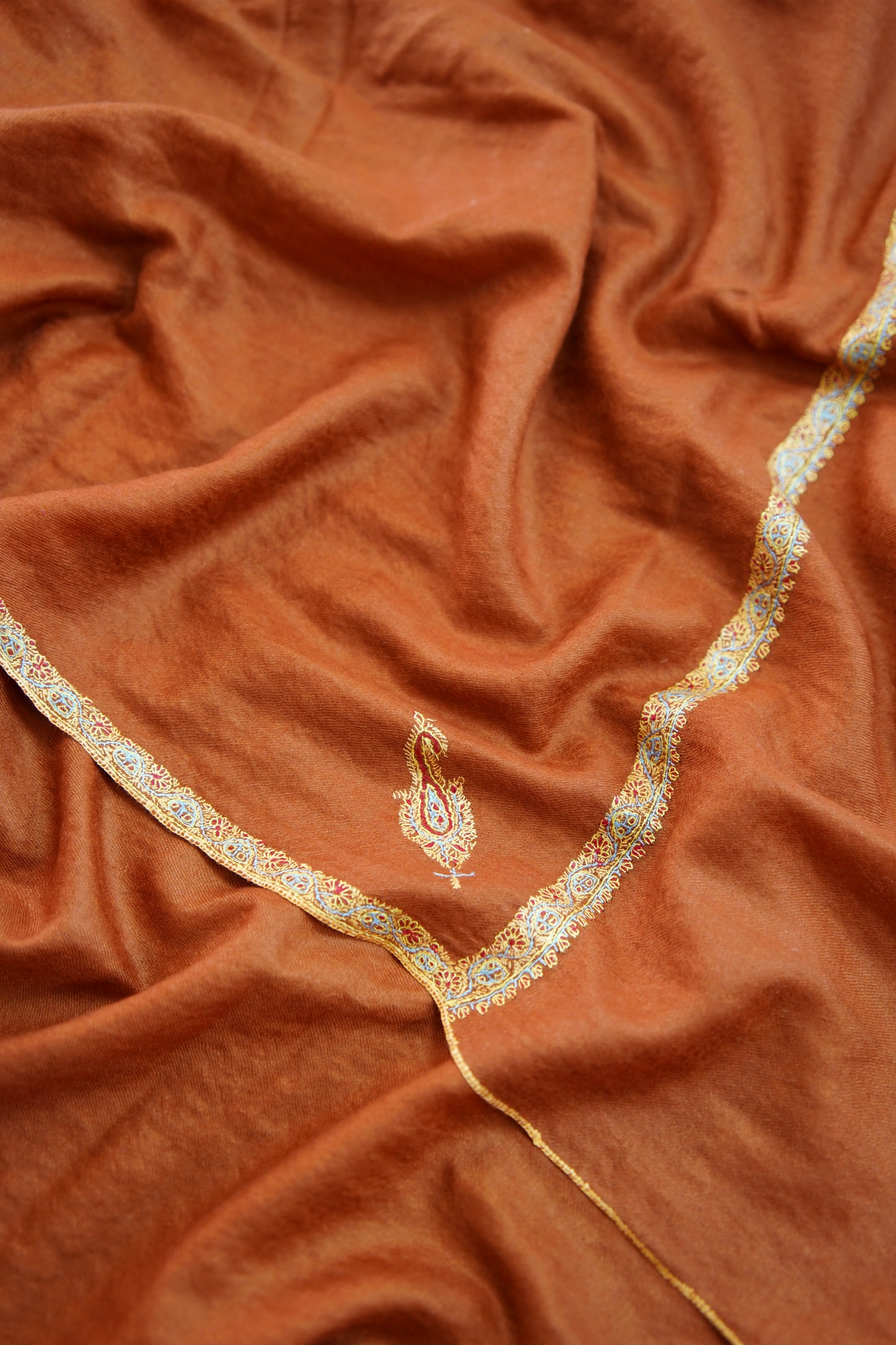 deep carrot GI embroidery pashmina shawl 0151
