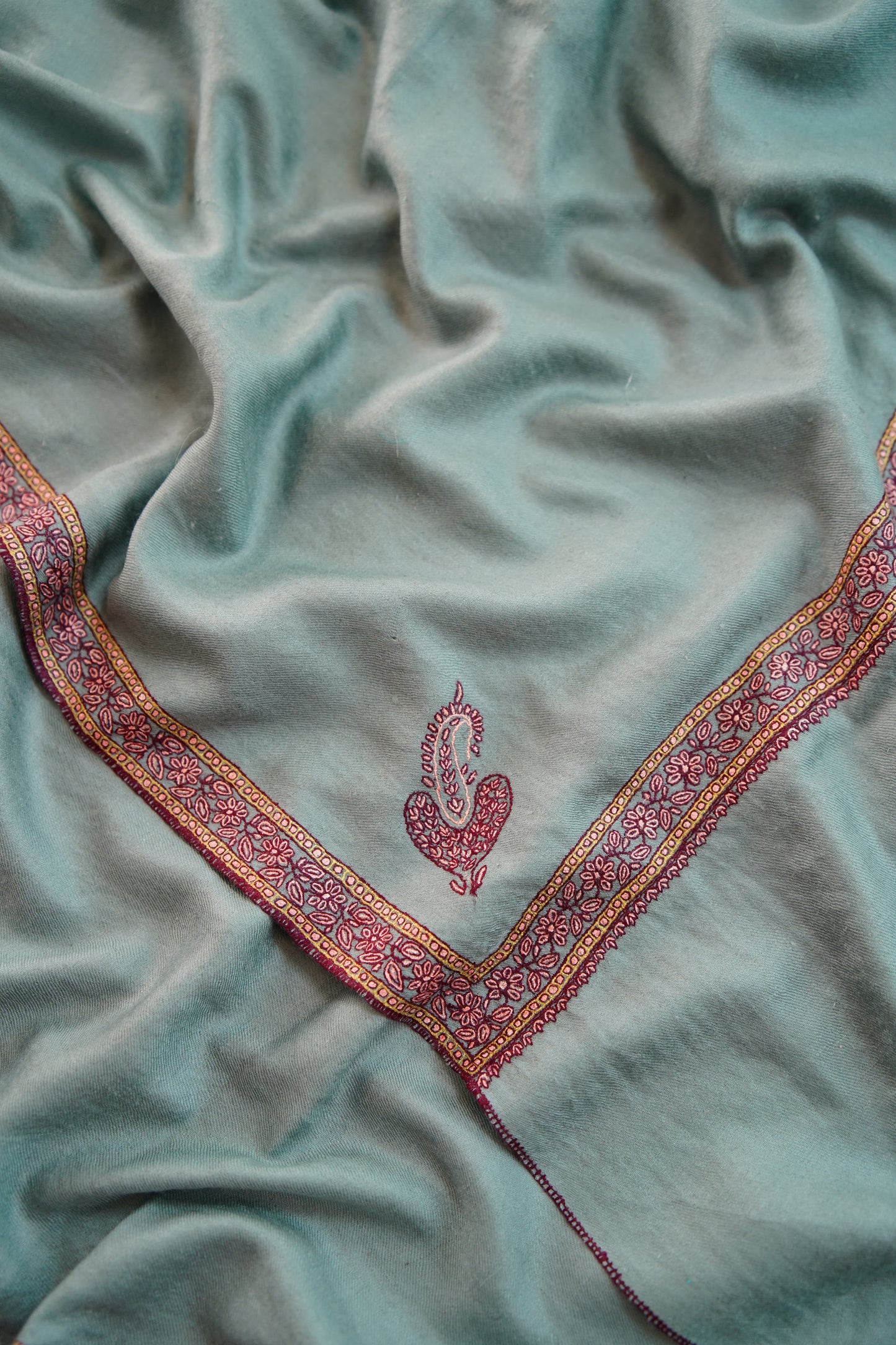 pistachio GI embroidery pashmina shawl 0159
