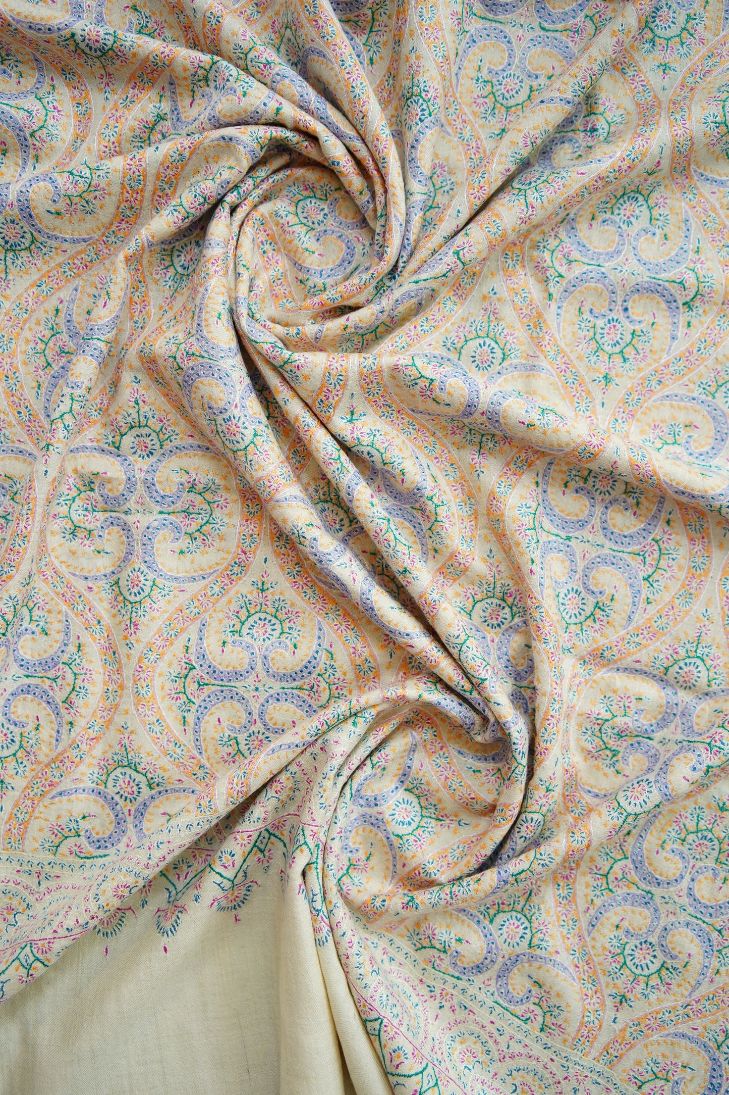 creamy white GI jamma embroidery pashmina shawl 0169