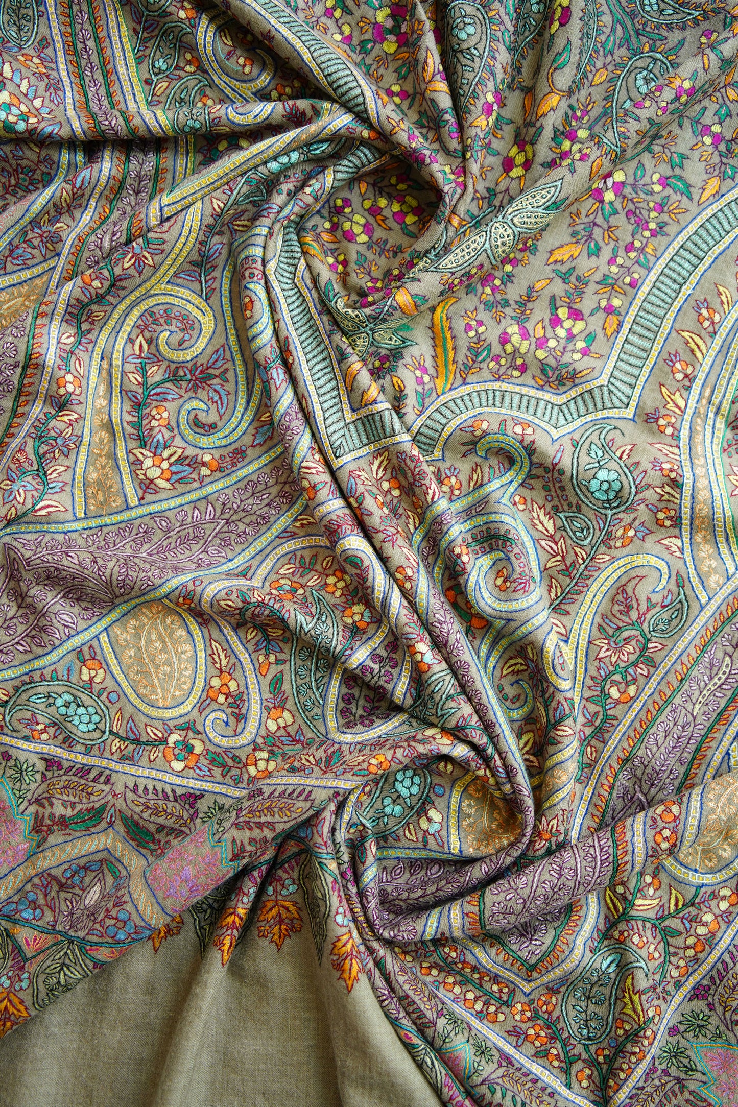 dark natural GI embroidery pashmina shawl 0172