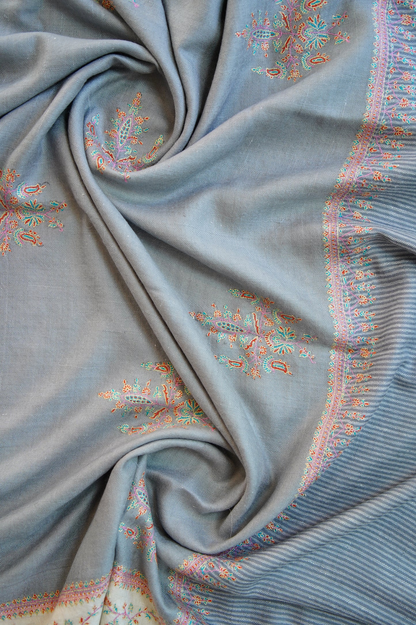 pigeon blue GI embroidery pashmina shawl 0186