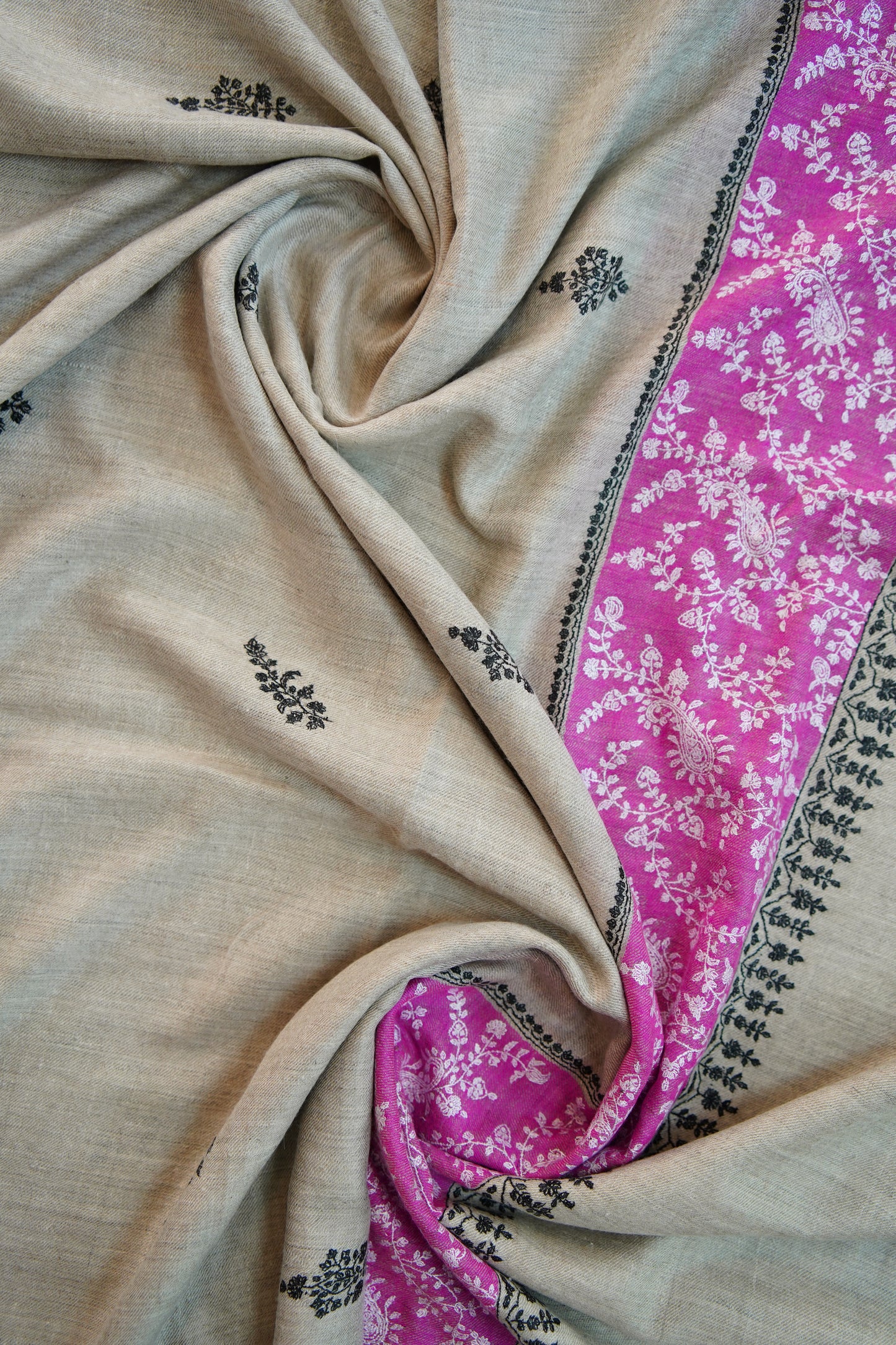 silvery gray GI butis embroidery pashmina shawl 0188