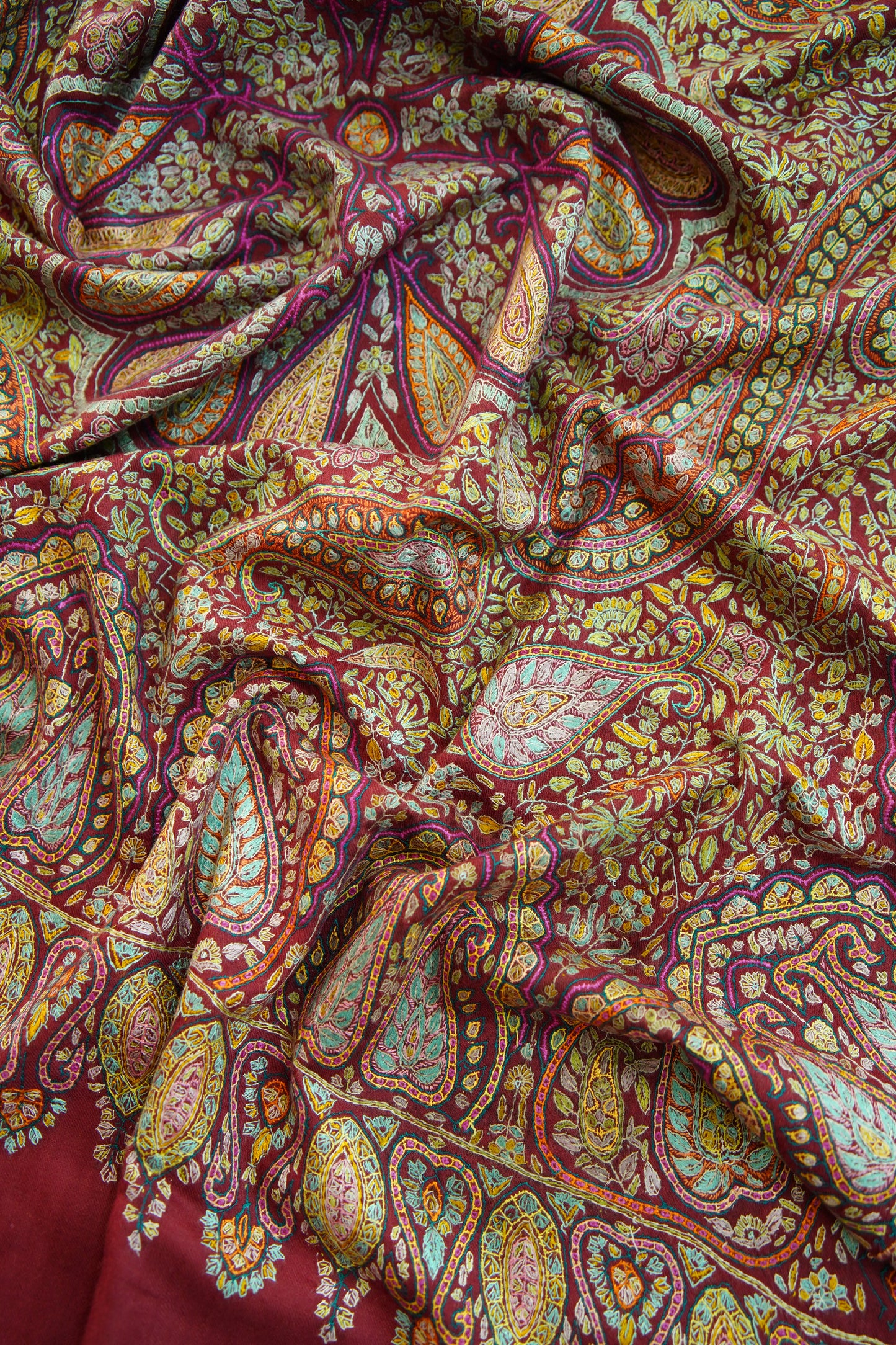 persian red GI jamma embroidery pashmina shawl 0191