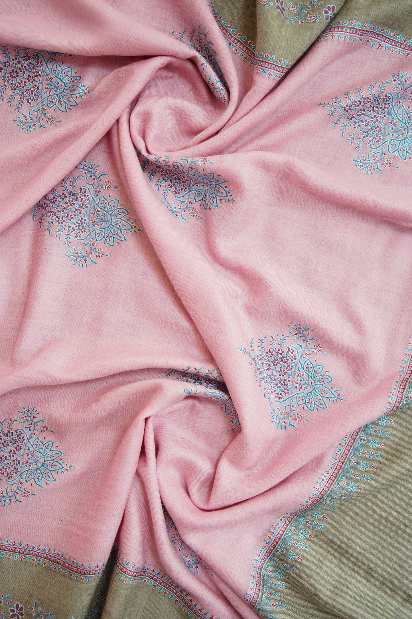 lemonade pink and natural GI butis embroidery pashmina shawl 0196