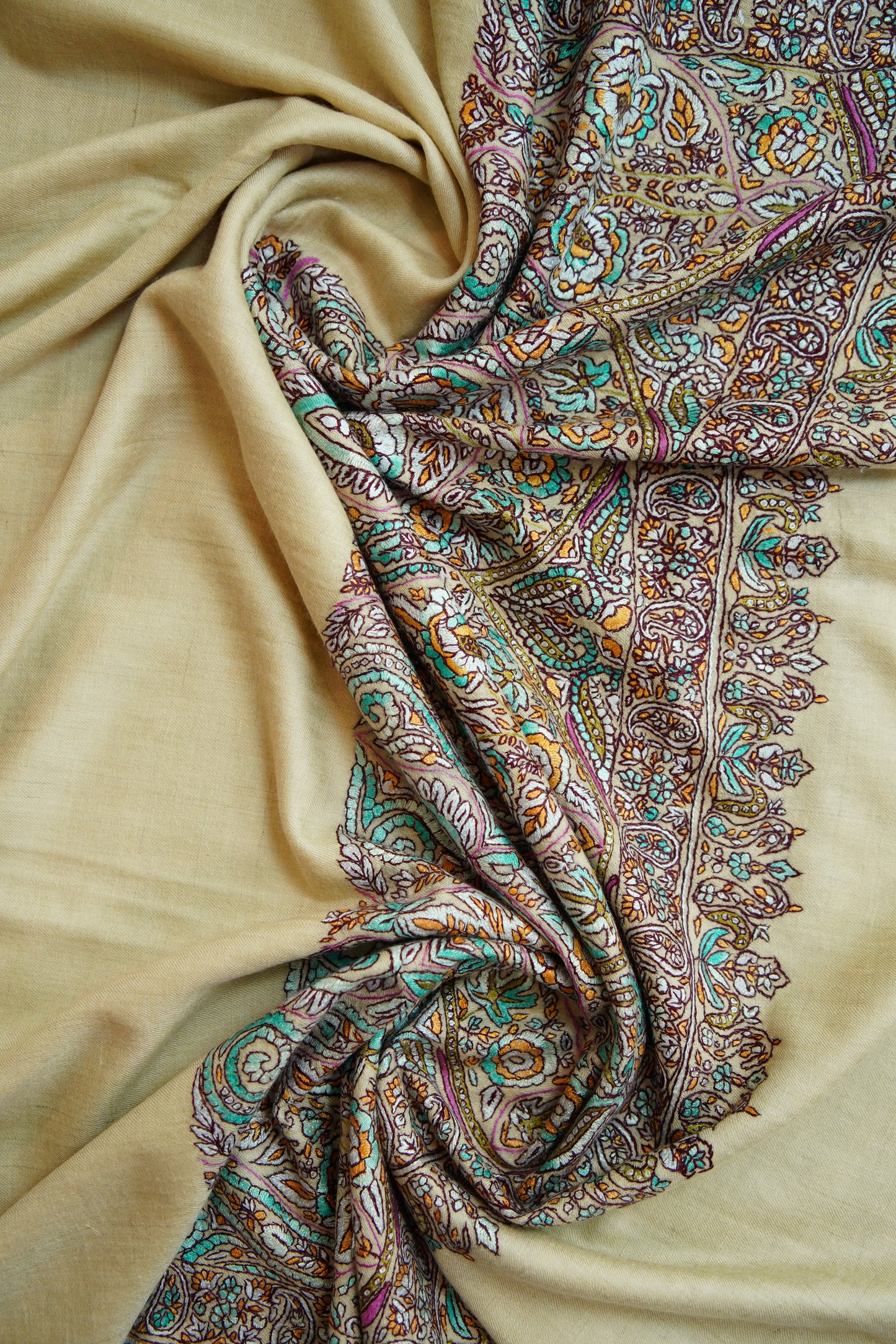 banana yellow GI embroidery pashmina shawl 0198