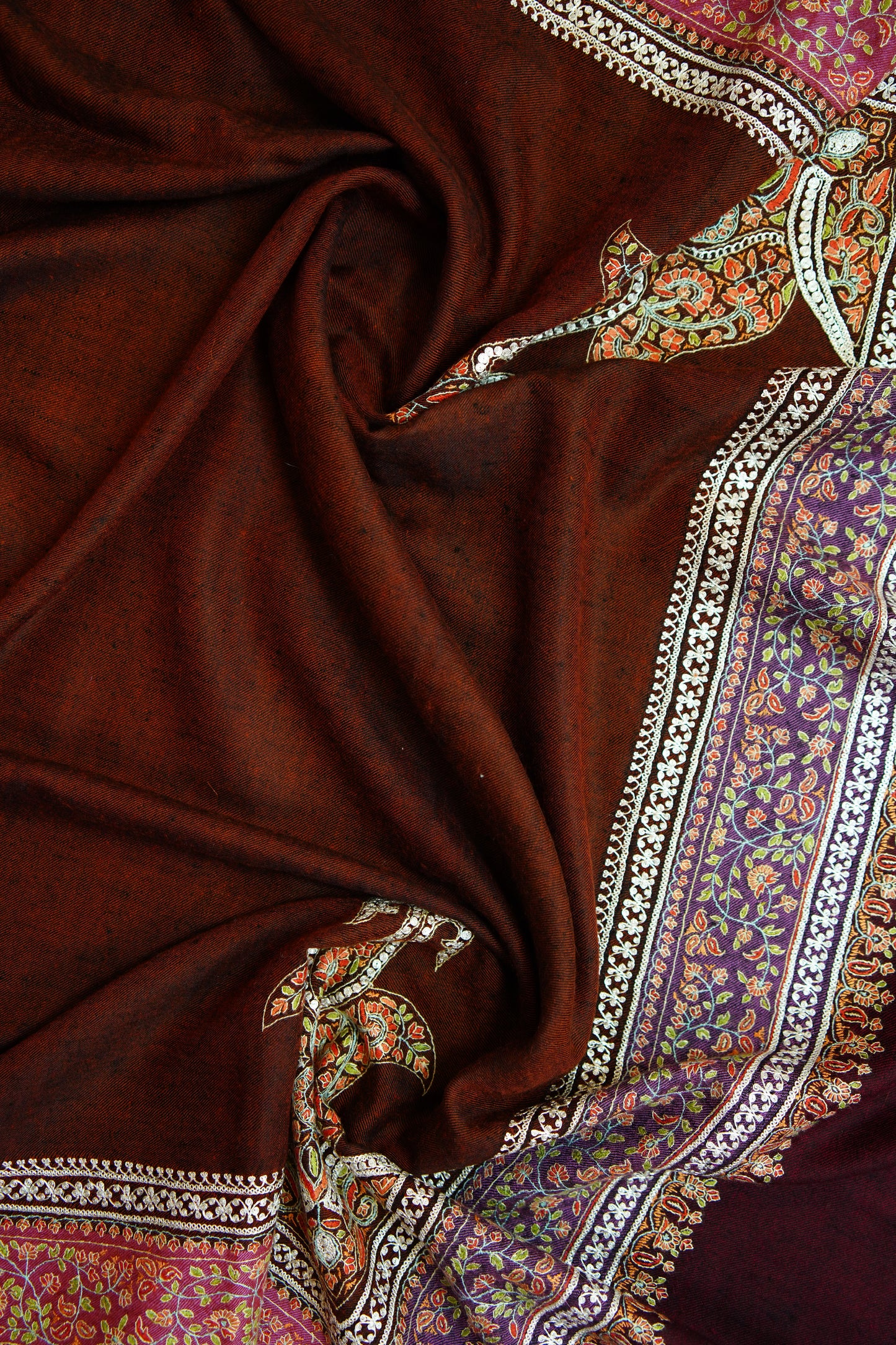 cinnamon brown GI embroidery pashmina shawl 0203