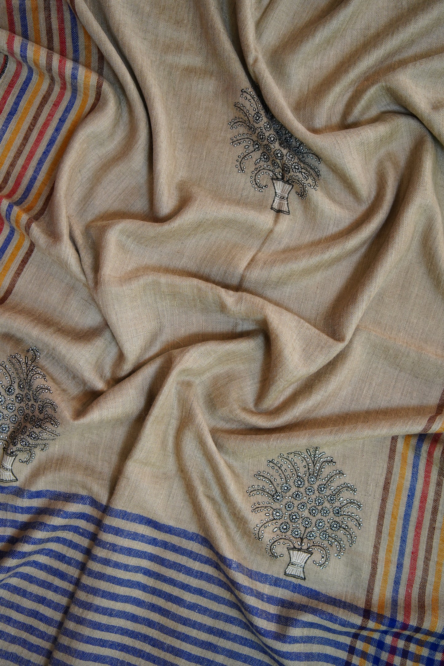 striped GI butis embroidery pashmina stole 0243