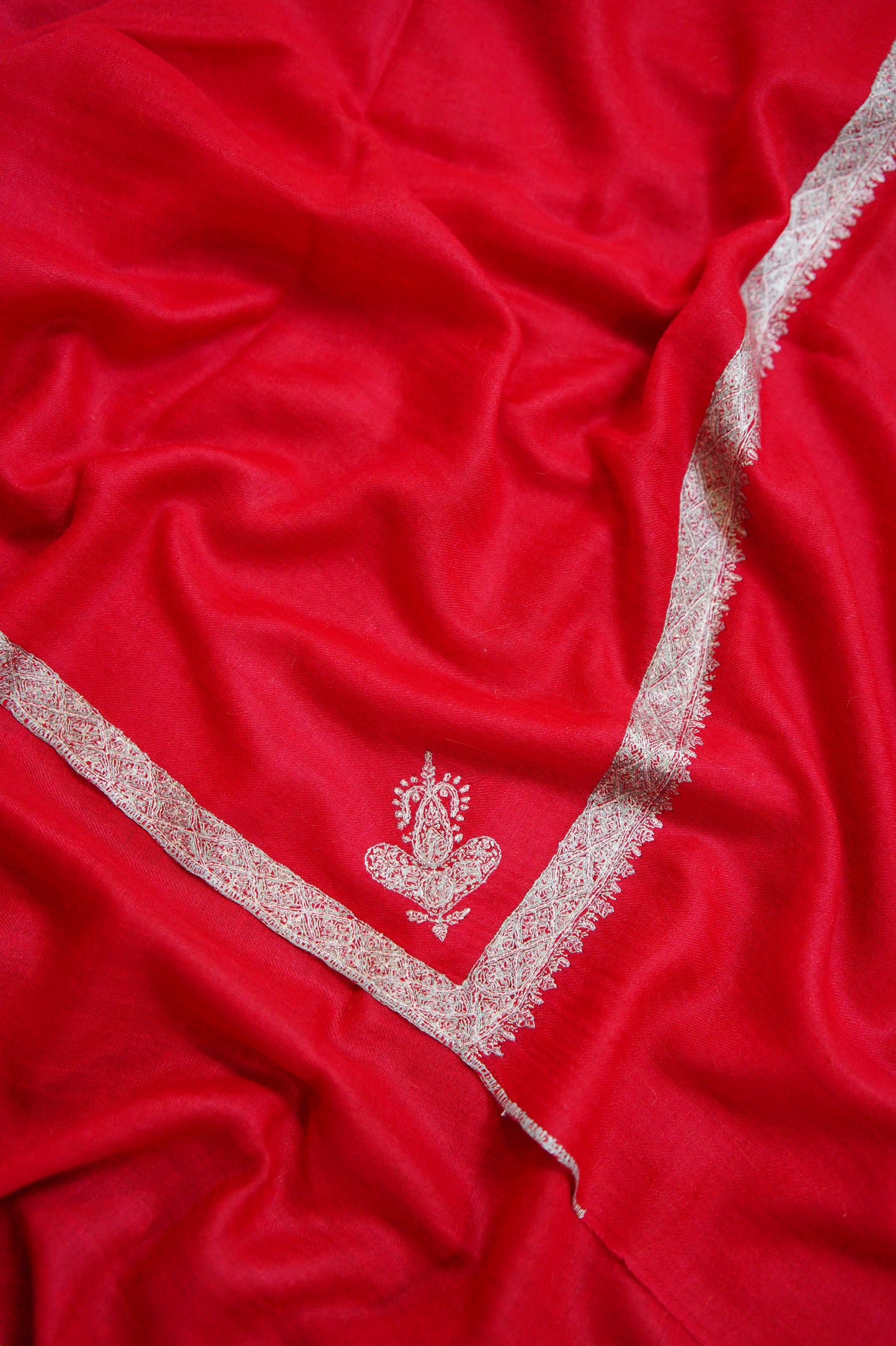 carmine red GI embroidery pashmina stole 0250
