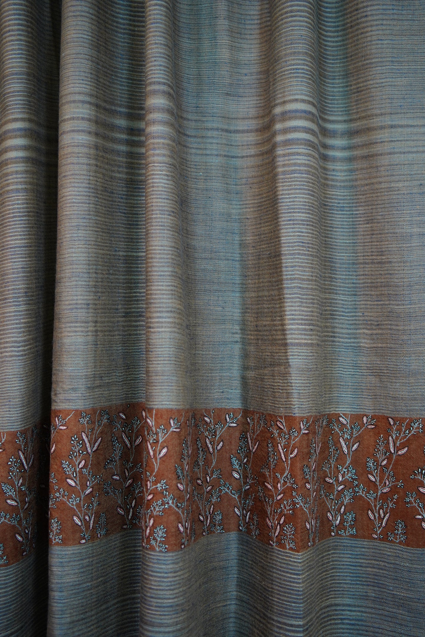 blue striped XL GI embroidery pashmina shawl 0257