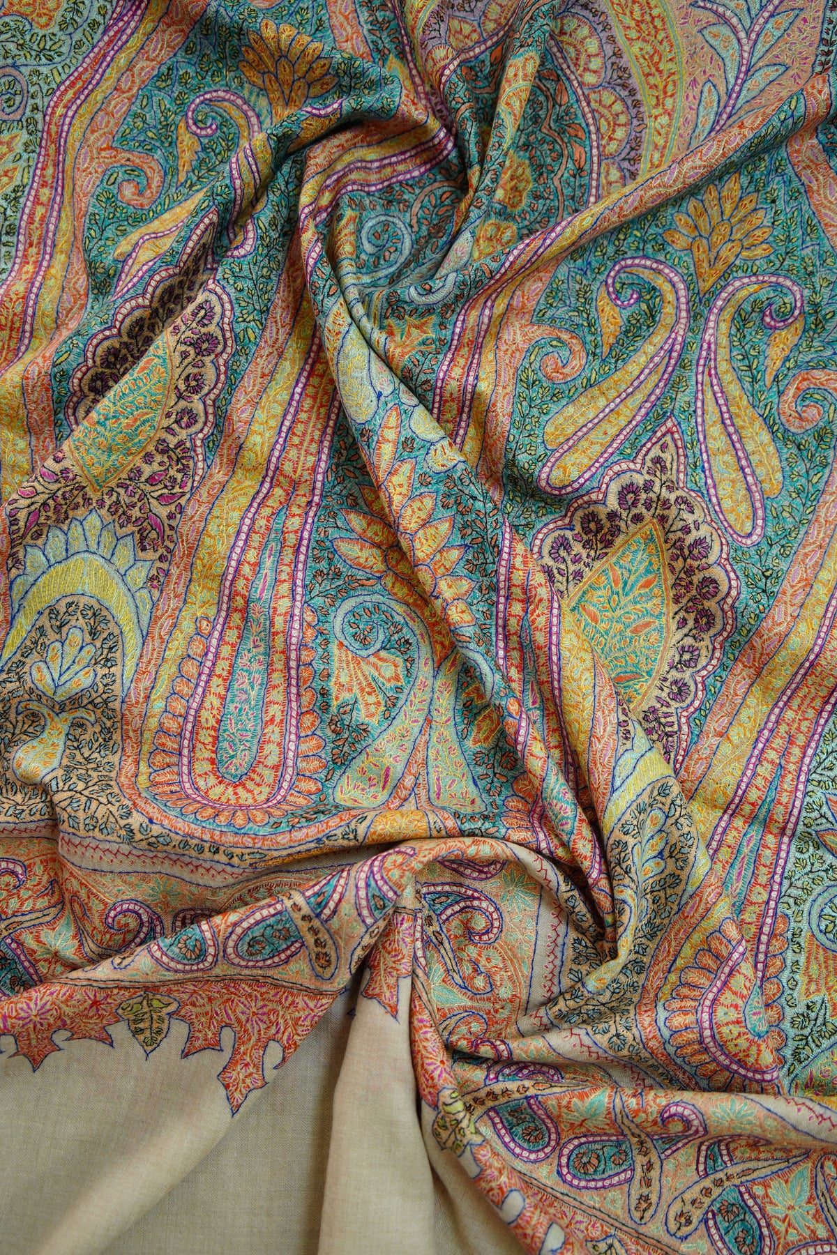 creamy GI jamma embroidery pashmina shawl 0268