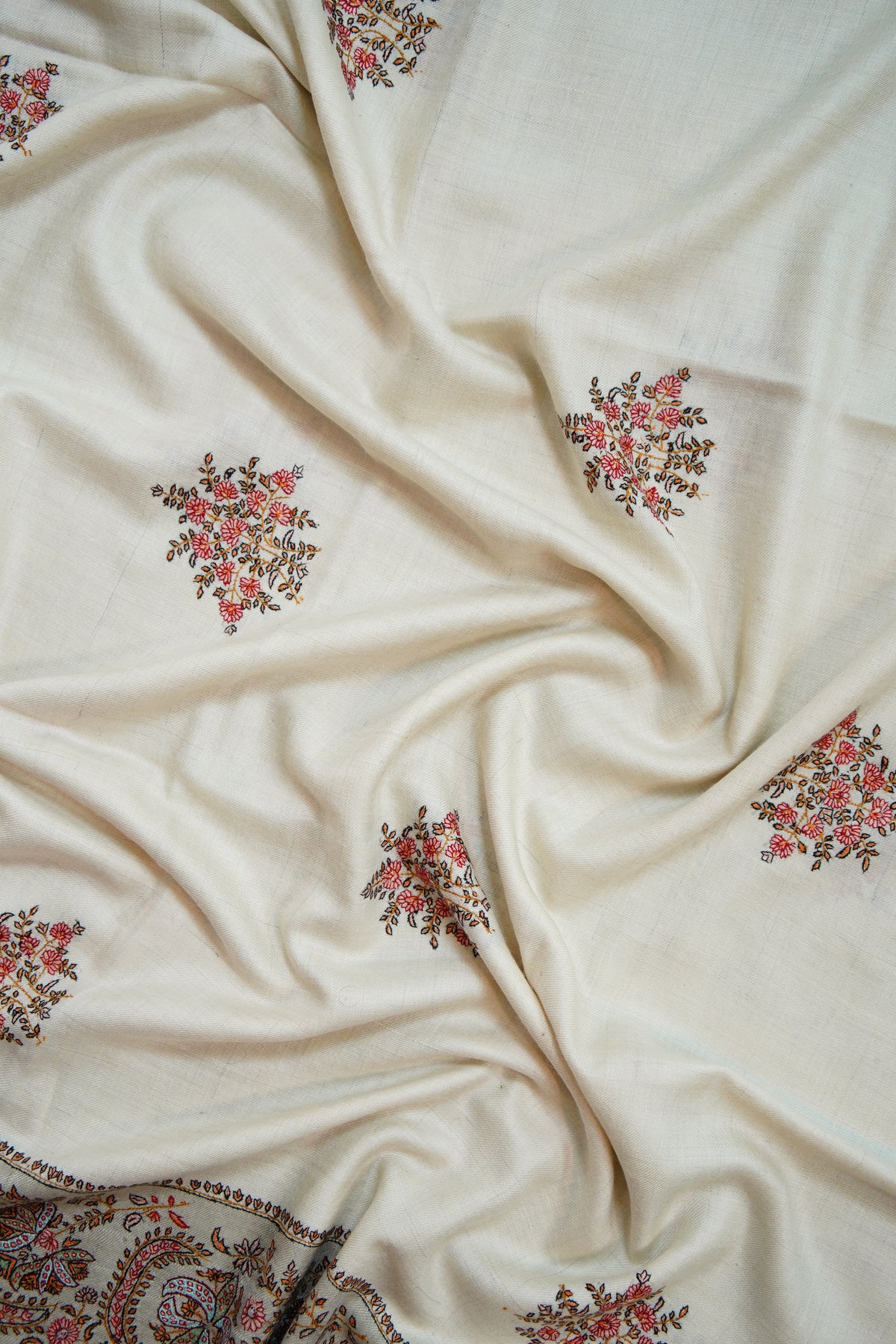 creamy white GI butis embroidery pashmina shawl 0290
