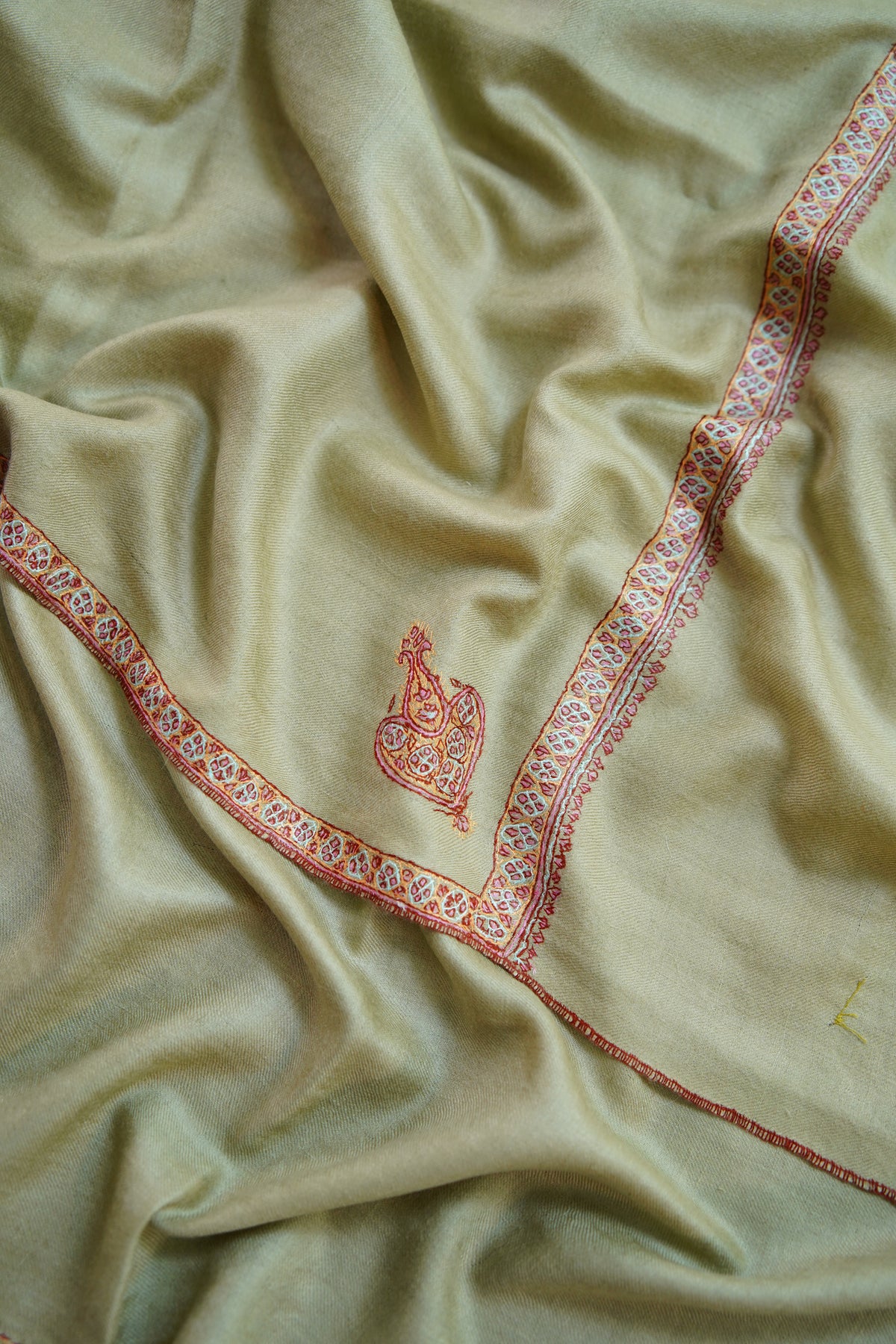 biscuit natural GI embroidery pashmina shawl 0294