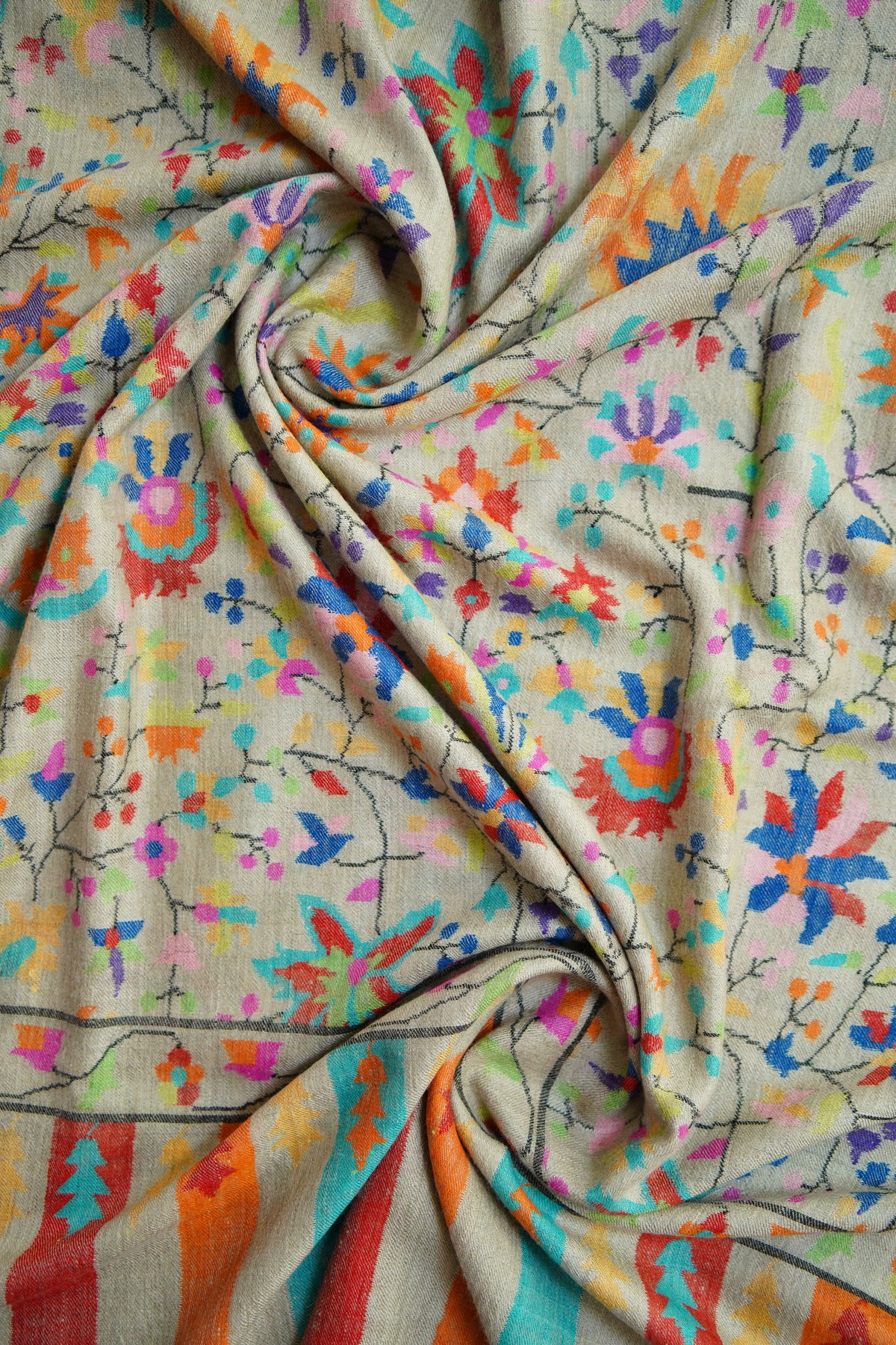 multi-coloured GI kani jamma pashmina shawl 0308