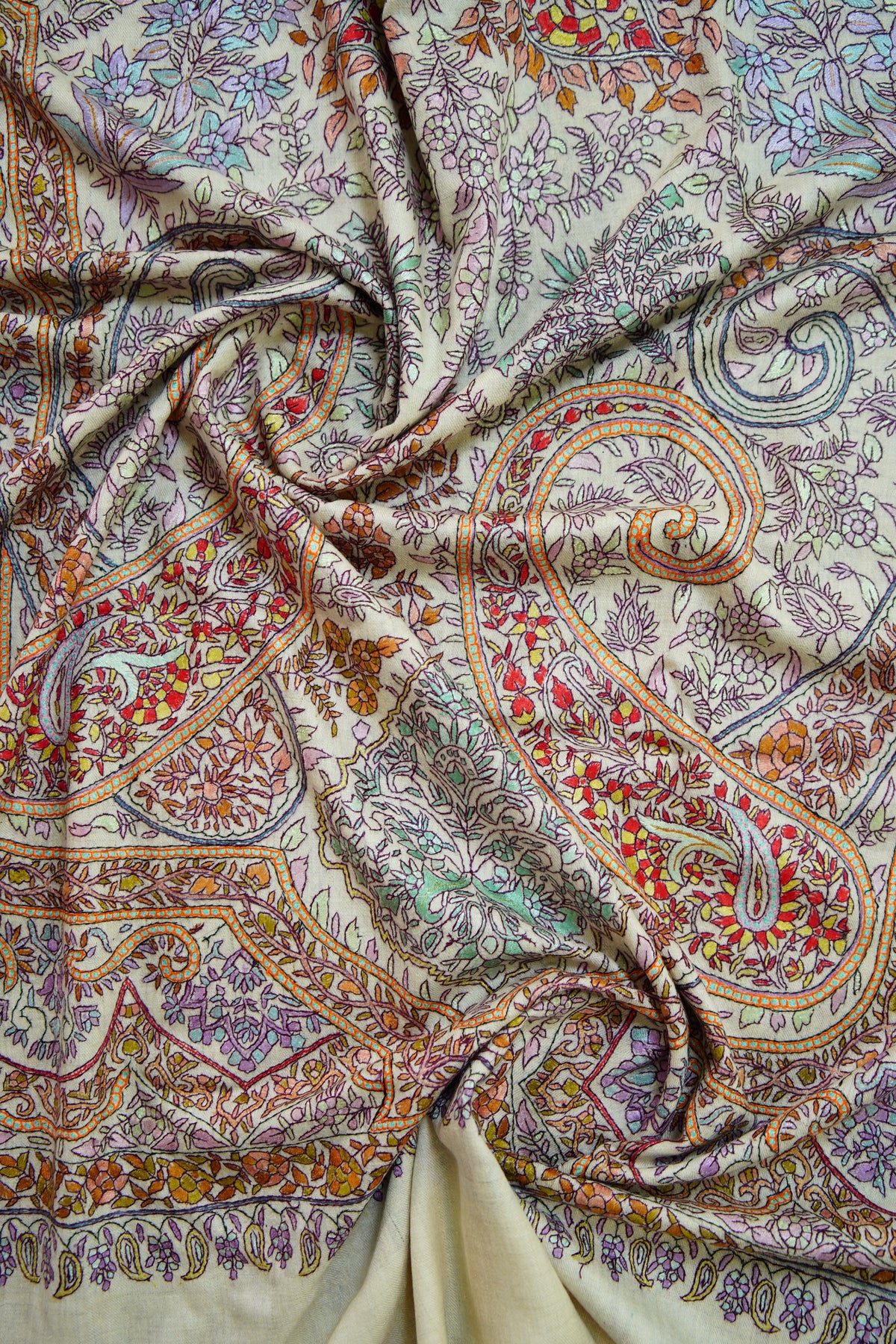 White base GI jamma embroidery pashmina shawl 0316