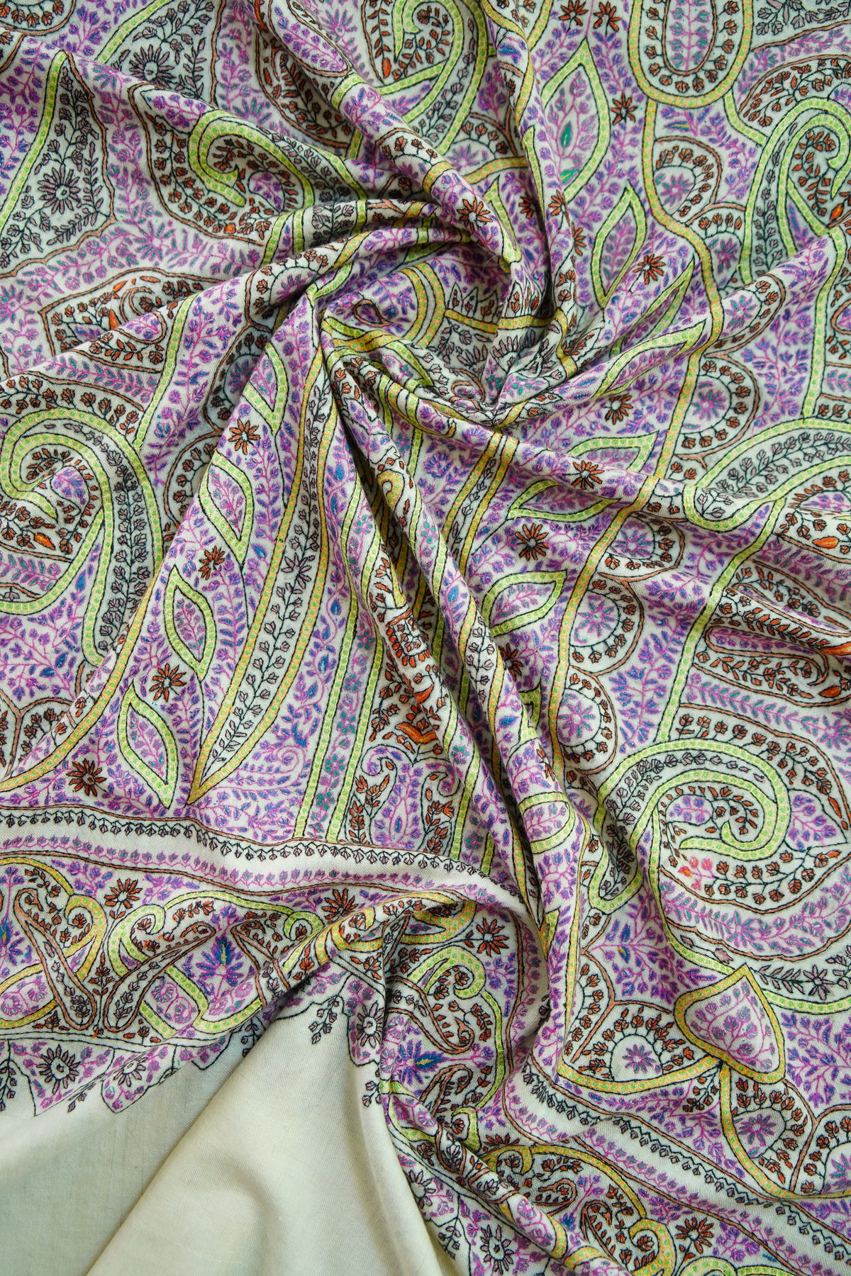 creamy GI multi-coloured embroidery pashmina shawl 0361