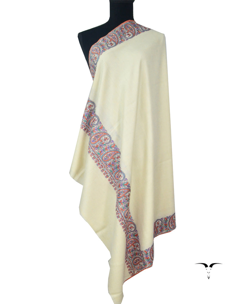 Sozni Pashmina Shawl White 5156 – Phamb - Main Image