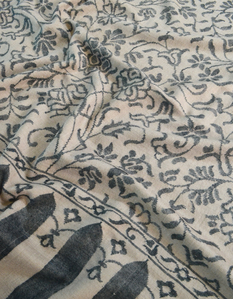 White Kani Pashmina With Grey Motifs 5433