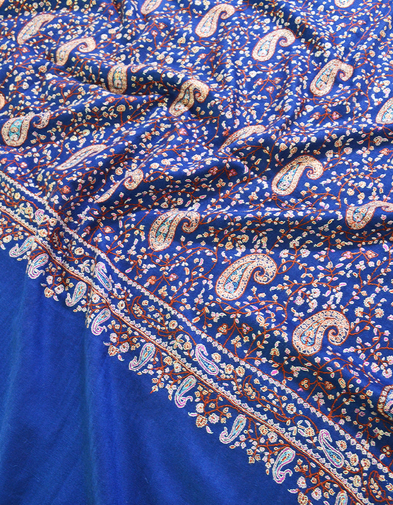 Blue GI Pashmina Shawl In Sozni Embroidery 6234