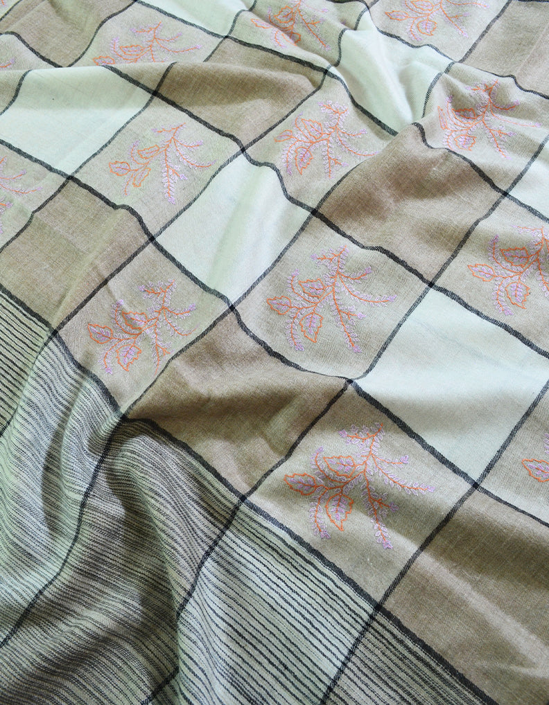 Check Pattern Based Multicoloured XL GI Pashmina Shawl In Sozni 6519