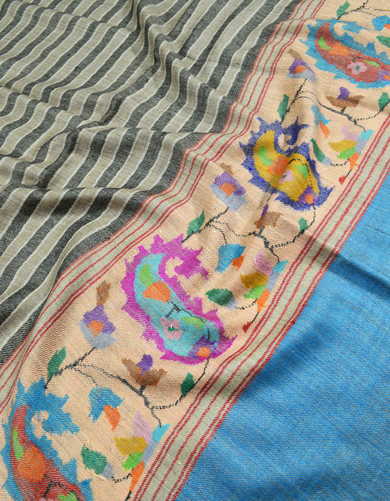 Striped Multicoloured Kani Pashmina Shawl In Sozni 6850