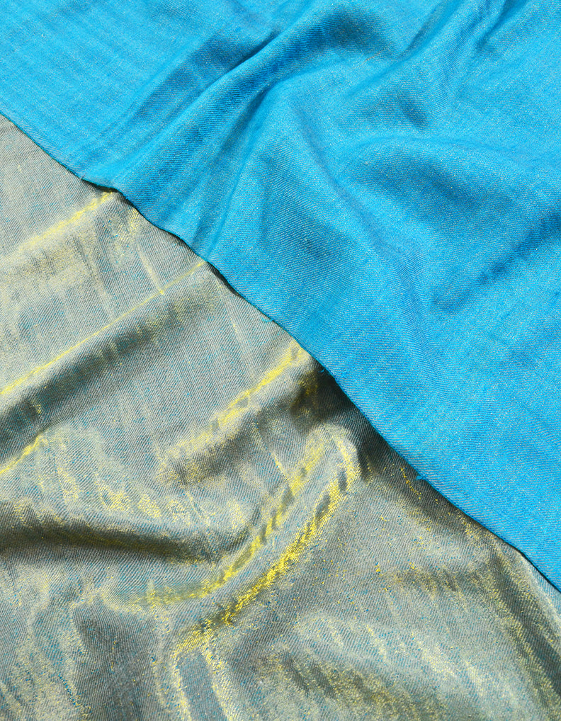 Teal Blue Reversible Zari Pashmina Shawl 6996