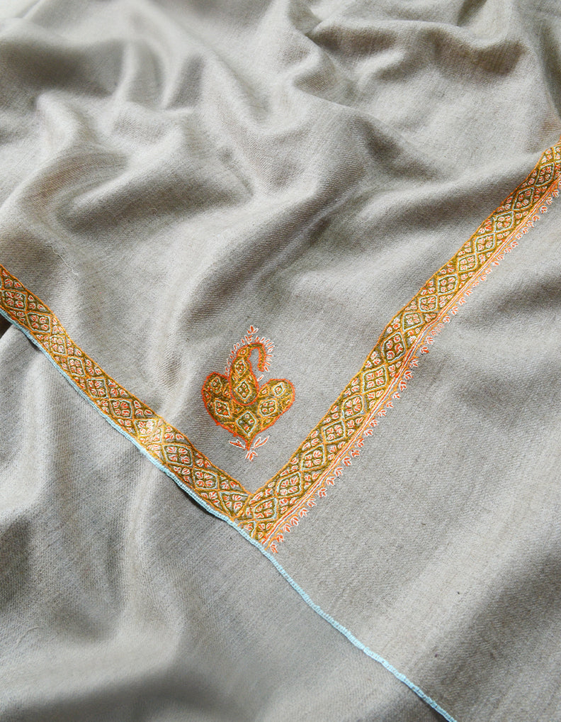 Light Natural Men Embroidery Pashmina Shawl 7519