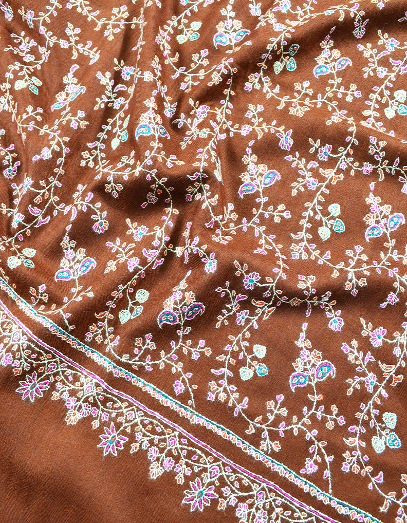 Brown Embroidery Pashmina Shawl 7736
