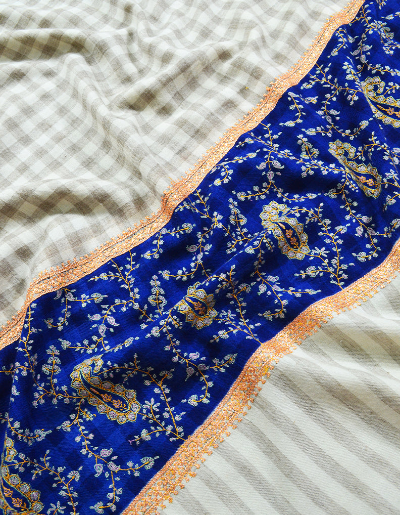 white check XL Embroidery Pashmina Shawl 7855