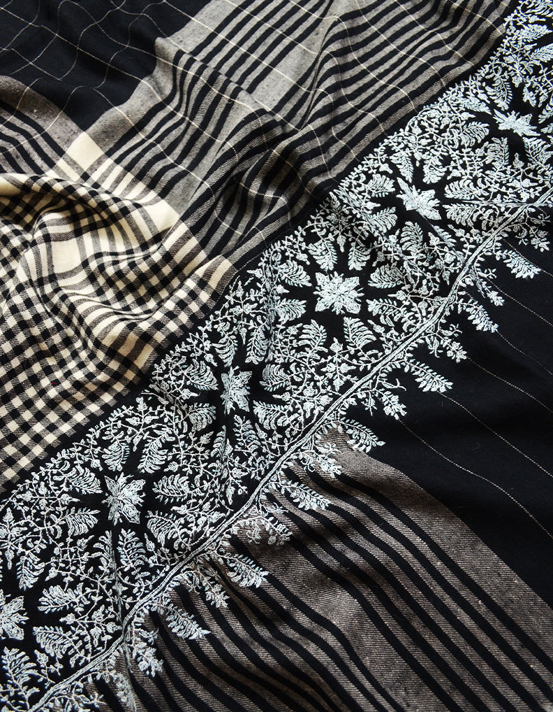 black check Men Embroidery Pashmina Shawl 7864