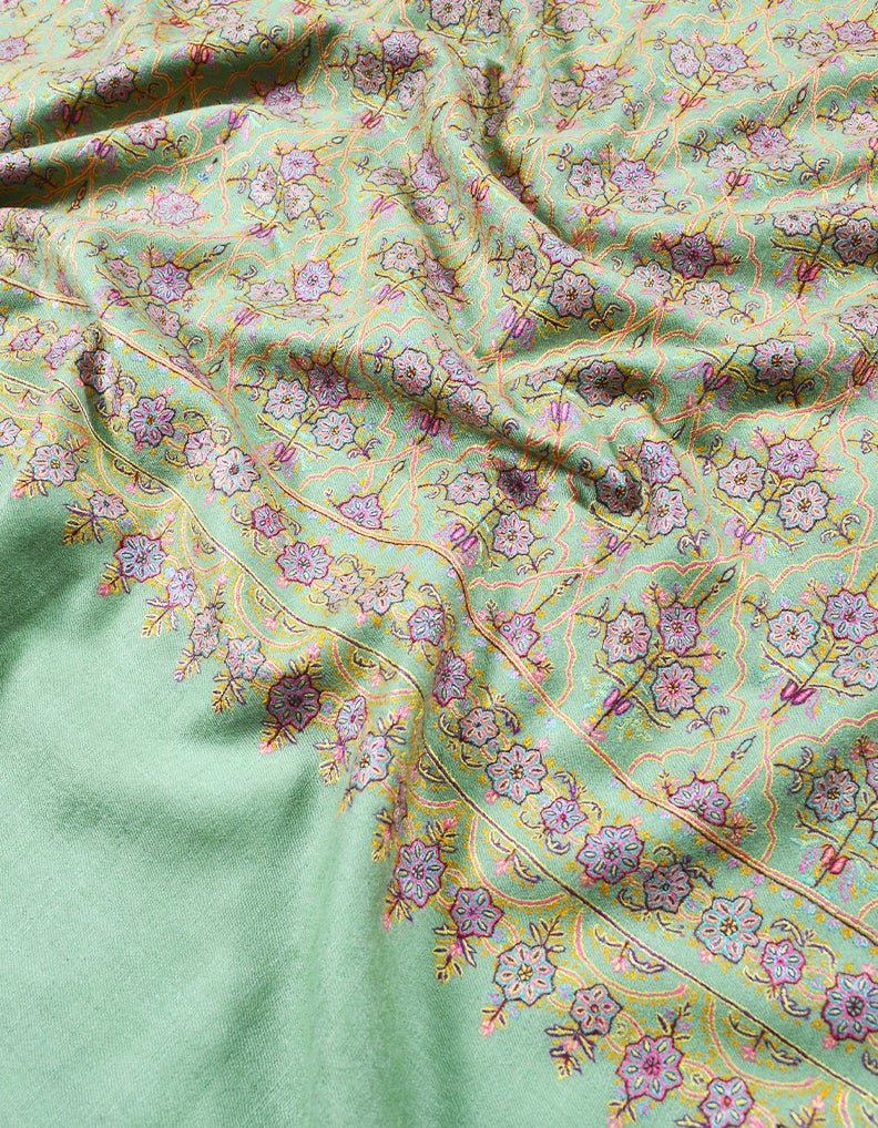 light green embroidery GI pashmina shawl 7871