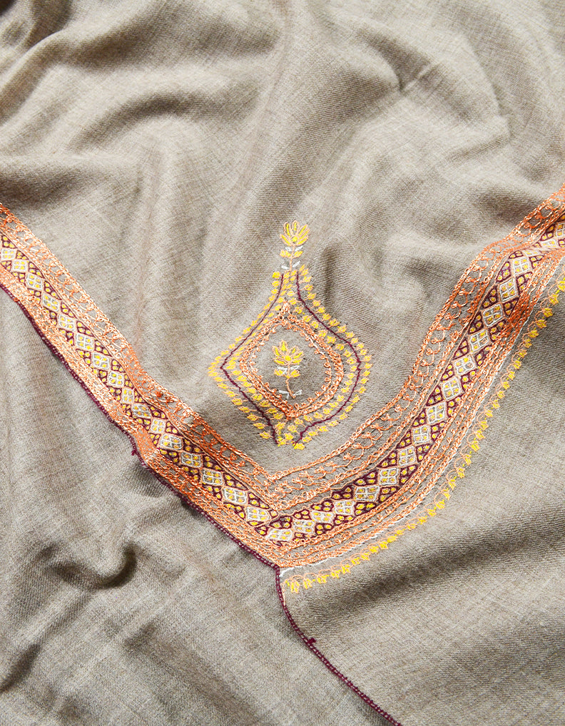 Natural tilla embroidery pashmina shawl 7915