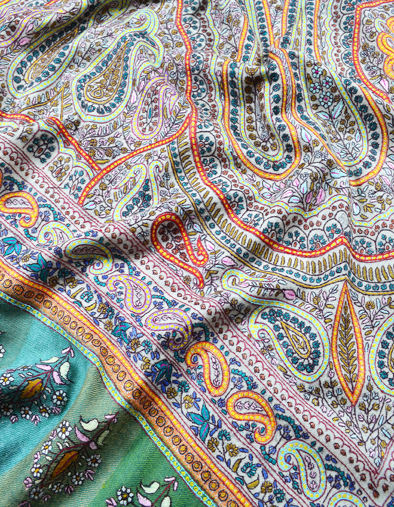 multi-coloured embroidery pashmina shawl 7921