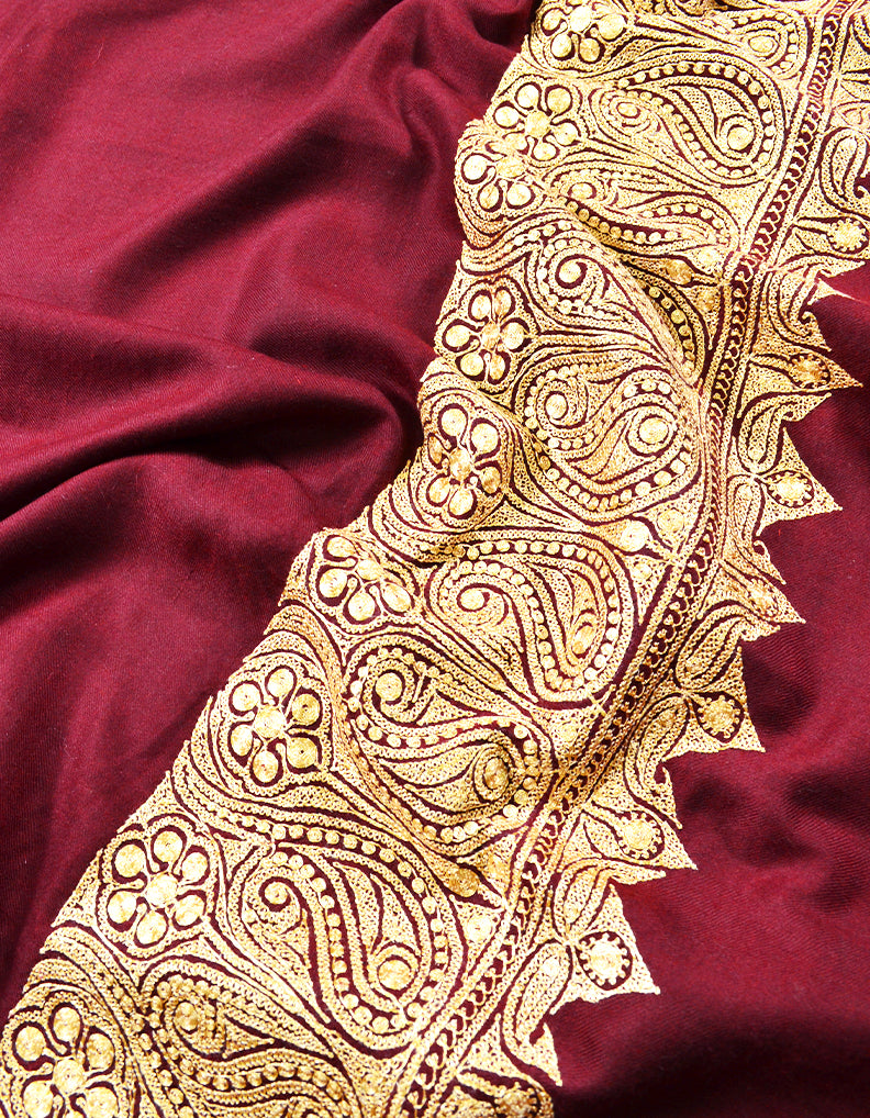 maroon embroidery pashmina shawl 7937