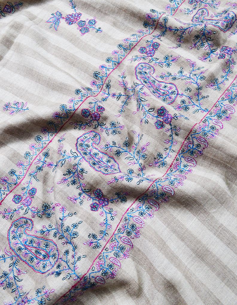 striped silk embroidery Gi pashmina shawl 7947