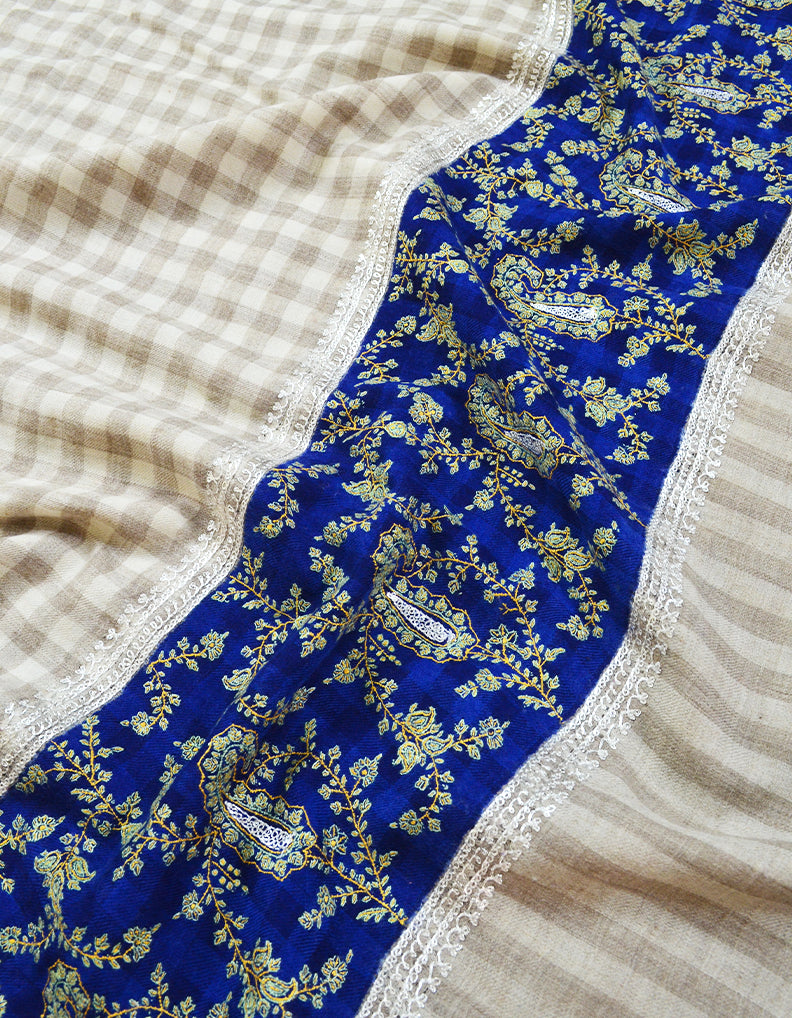 white check gents embroidery pashmina shawl 7973