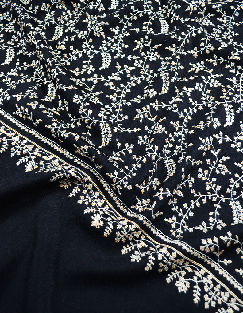 black jaali embroidery pashmina shawl 8078