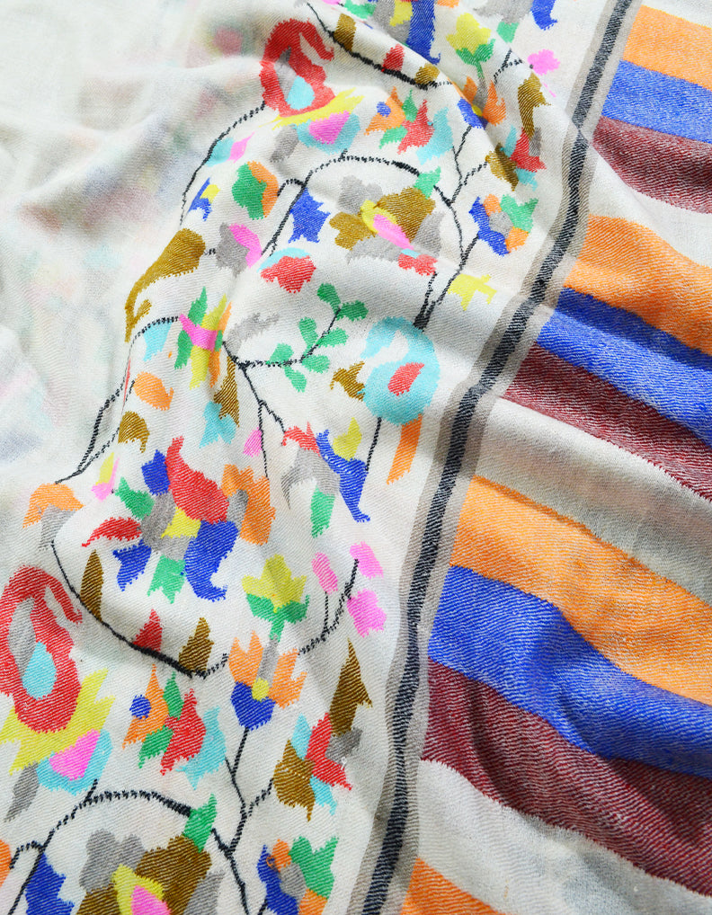 White XL kani palla Shawl 8106