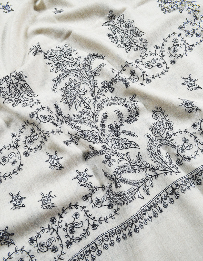 white embroidery pashmina shawl 8129