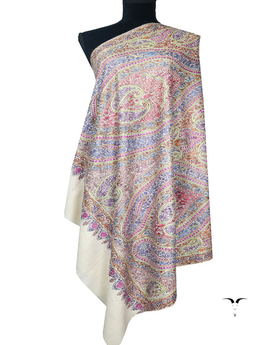 White jamma embroidery pashmina shawl 8304